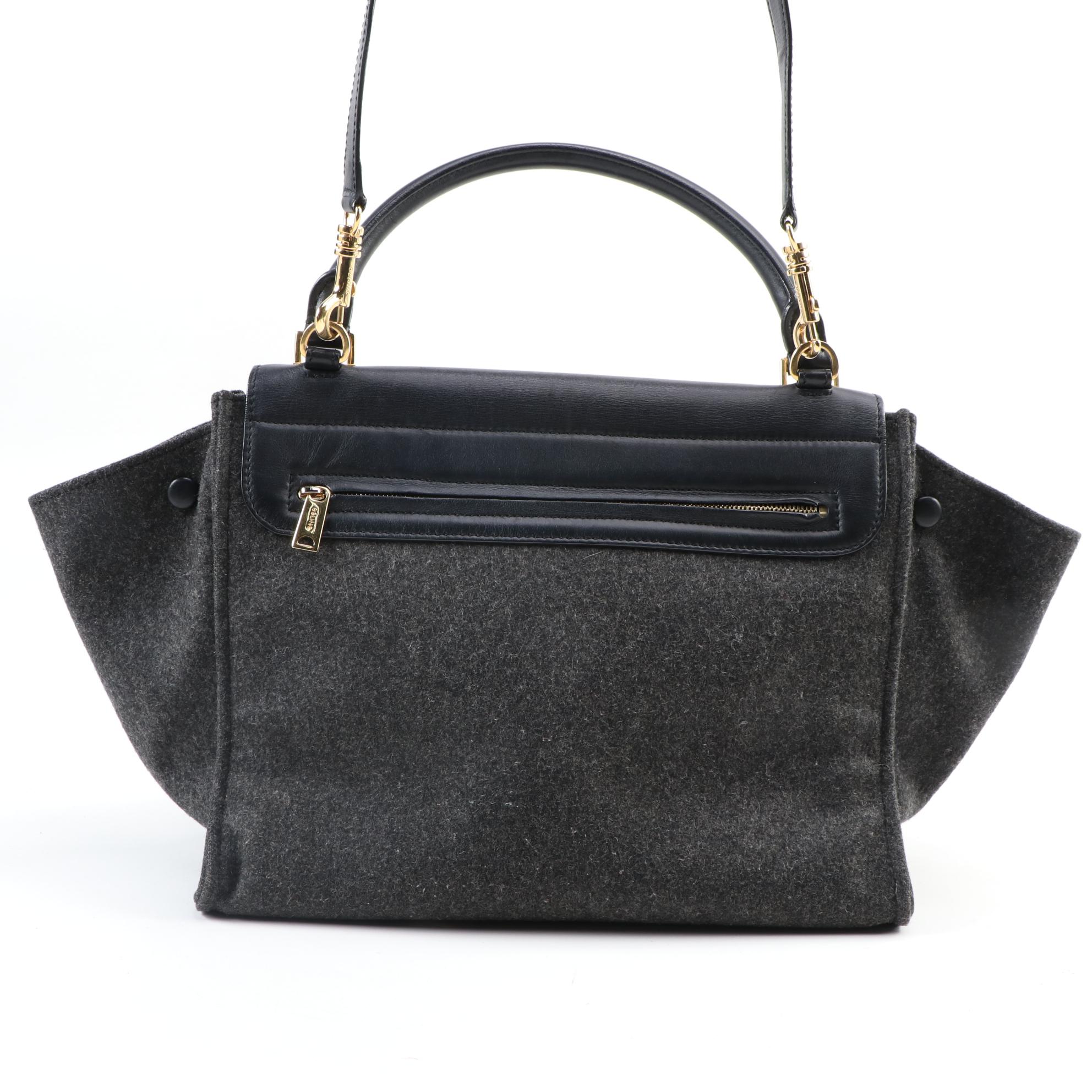 Céline Trapeze Bag in Heather Gray and Black Leather