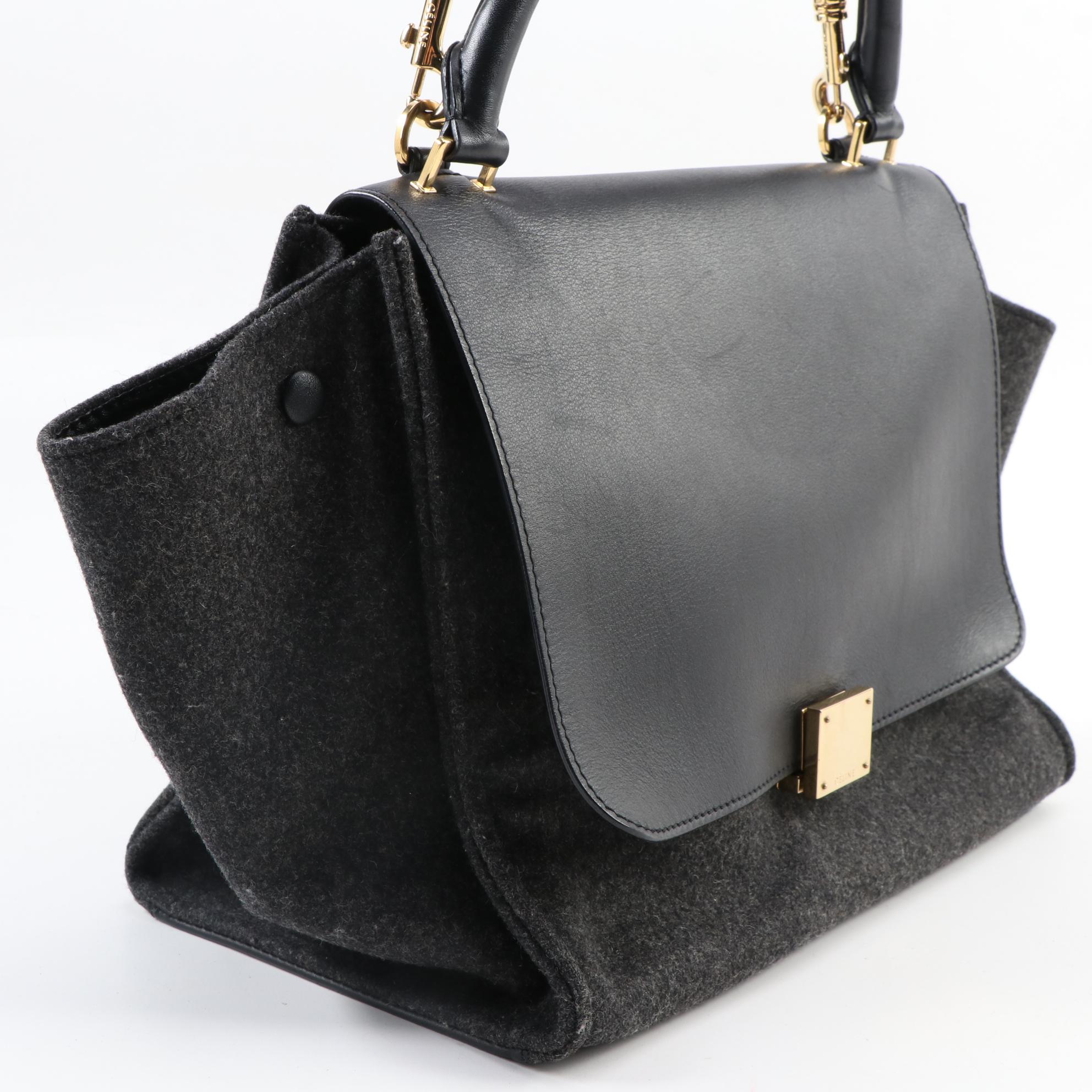 Céline Trapeze Bag in Heather Gray and Black Leather