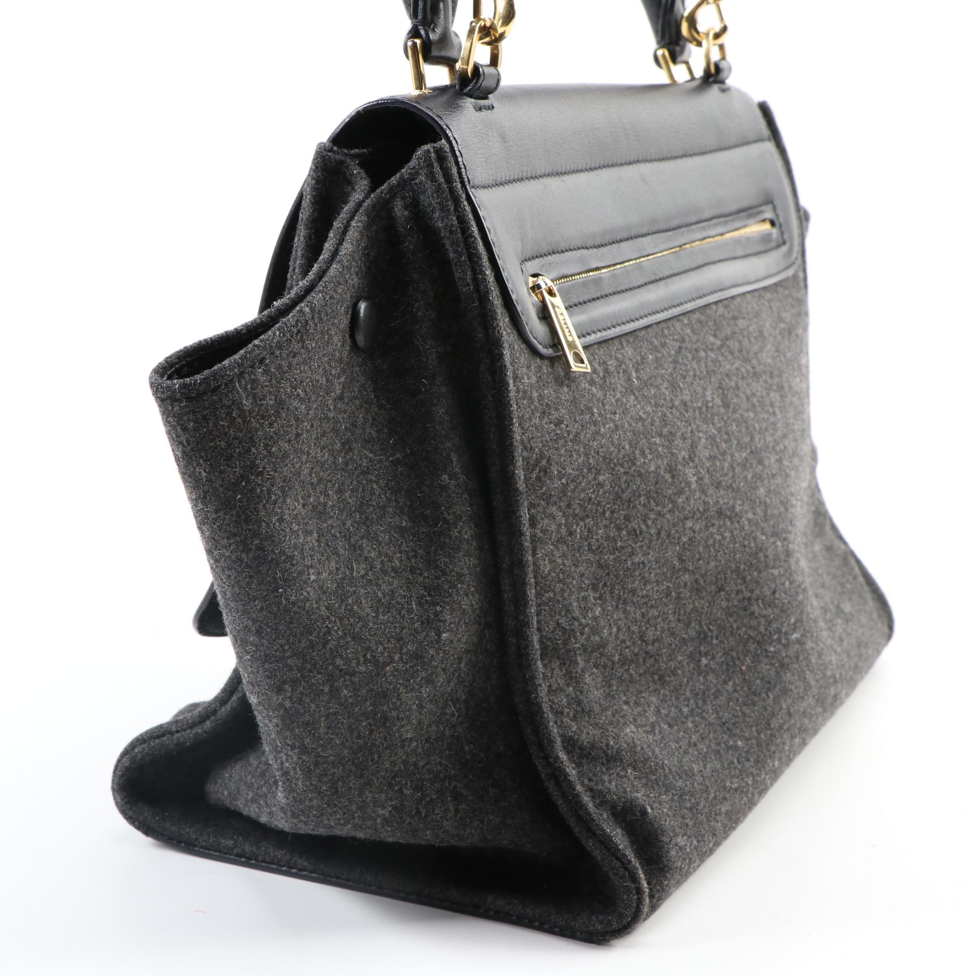 Céline Trapeze Bag in Heather Gray and Black Leather
