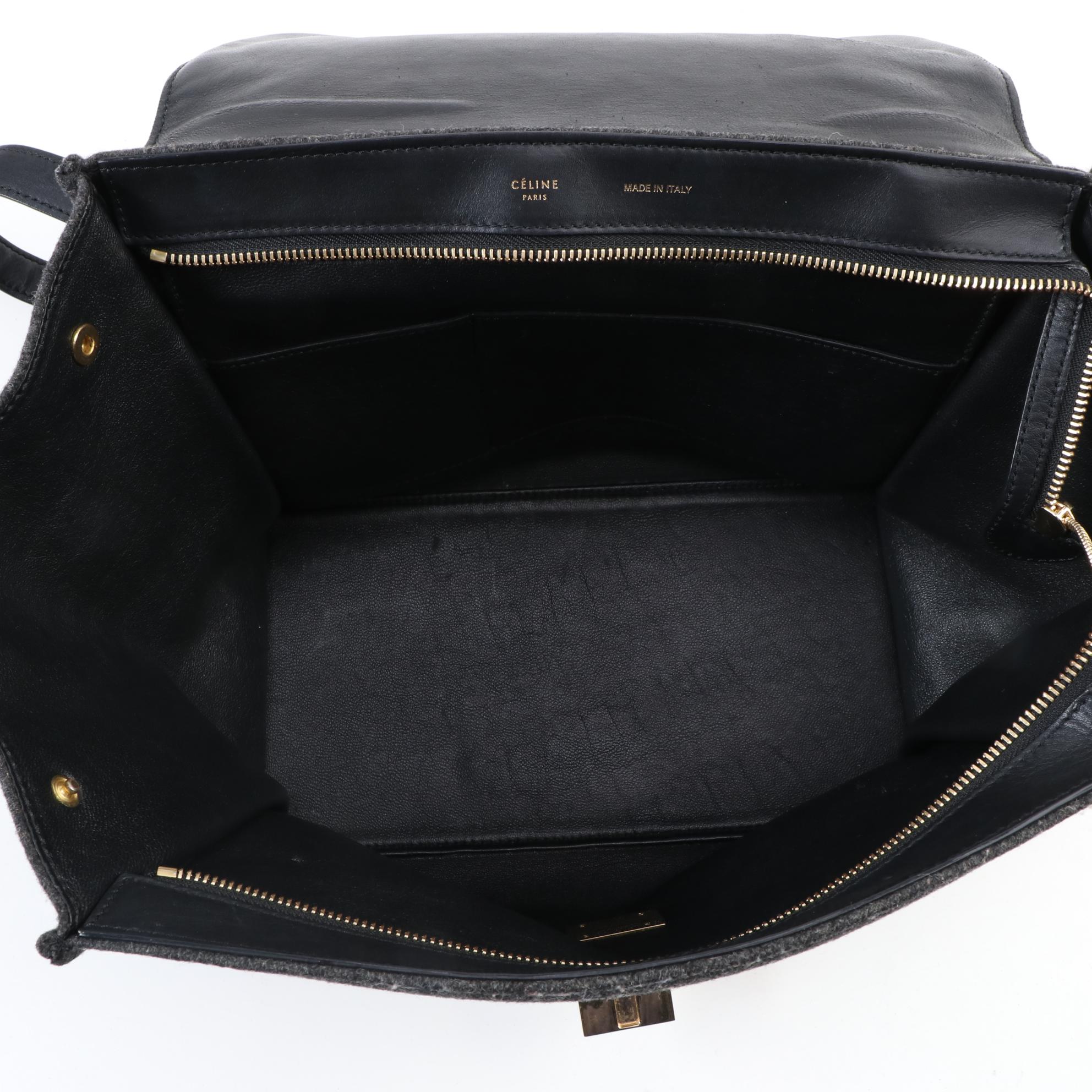 Céline Trapeze Bag in Heather Gray and Black Leather