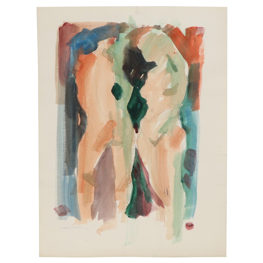 Jack Meanwell Abstract Figural Nudes Watercolor Painting, 1990