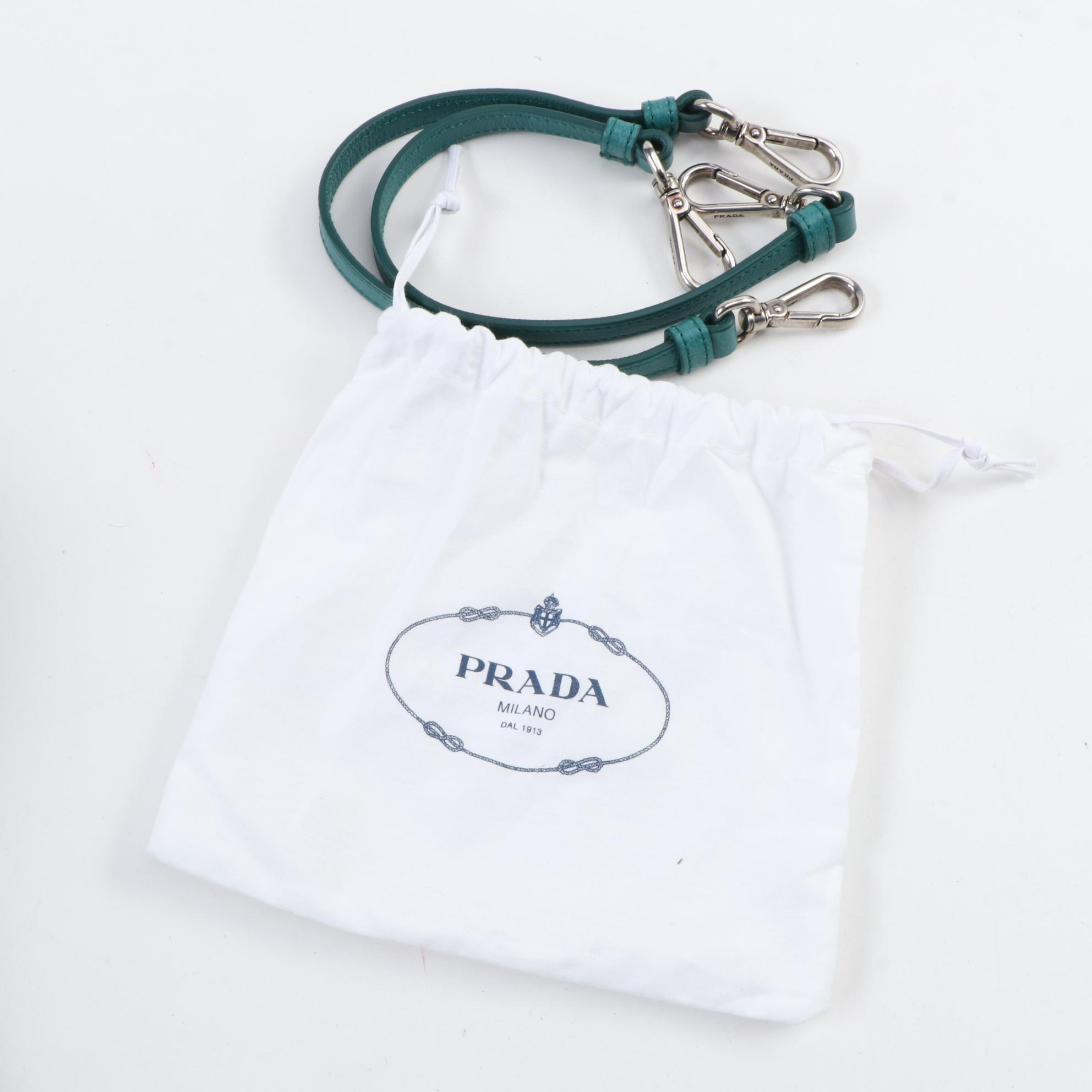 Prada Etiquette Two-Way Denim Tote Bag 1BG122 with Pavone Glace Leather Trim