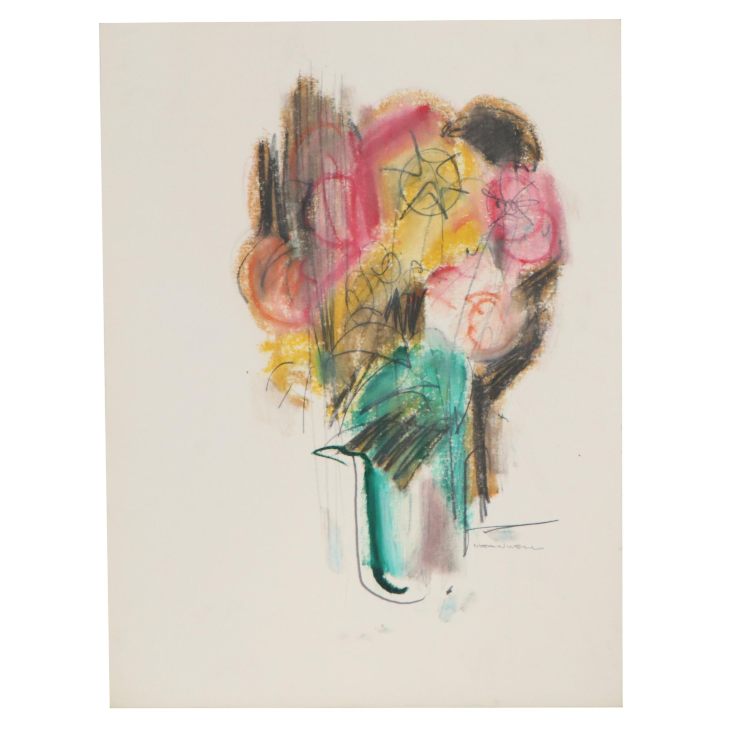 Jack Meanwell Abstract Floral Pastel Painting, Late 20th Century