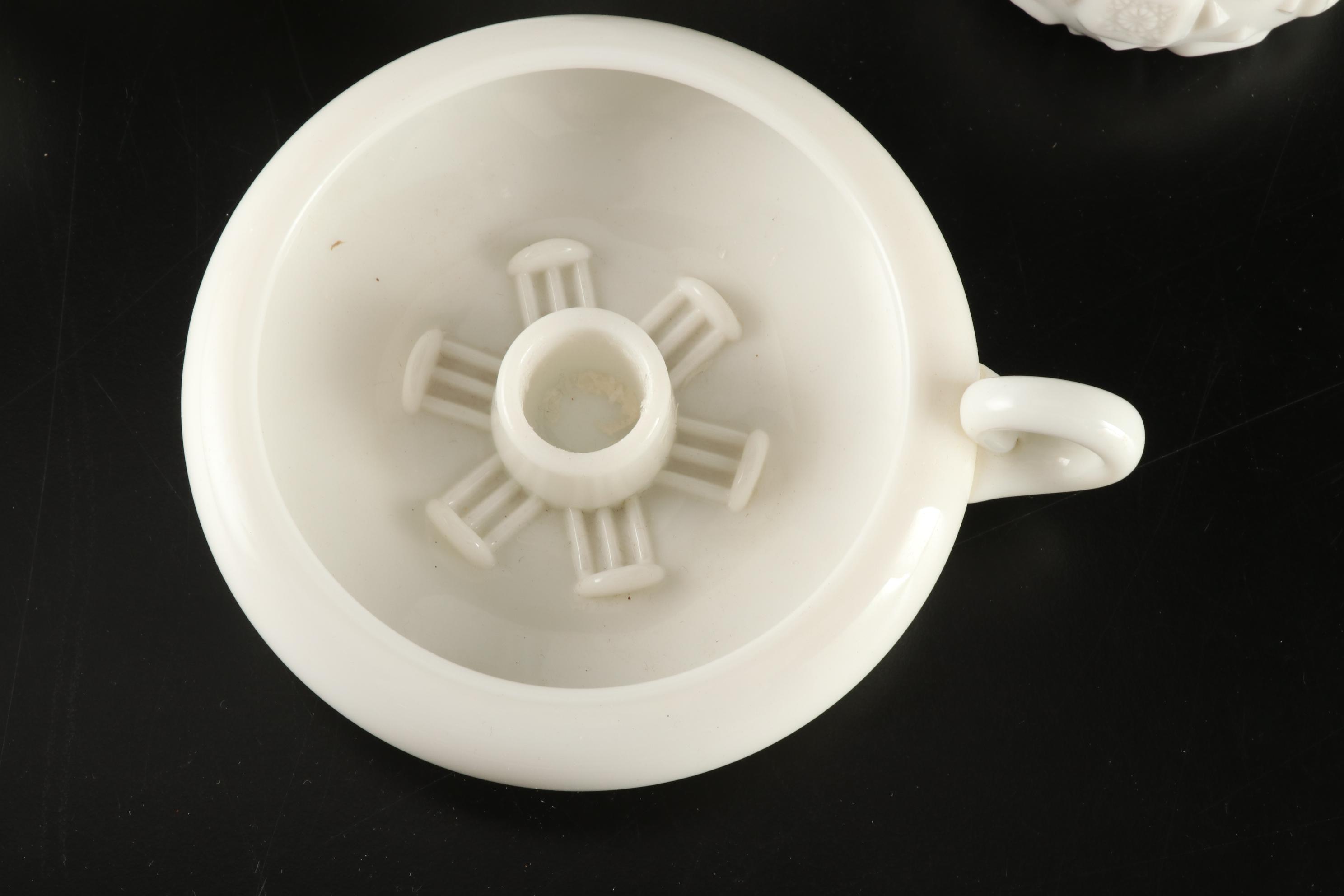 D. Fredrick Hand-painted Vase and Other Milk Glass Tableware, Mid-20th Century