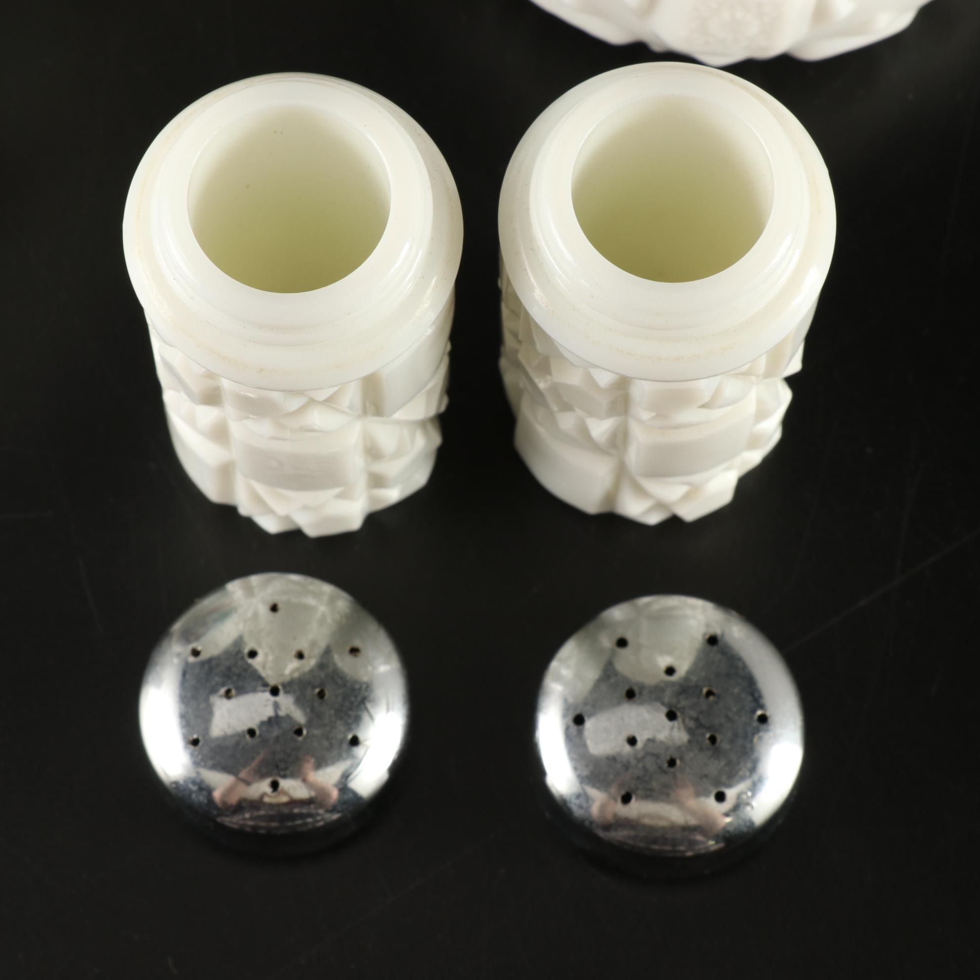 D. Fredrick Hand-painted Vase and Other Milk Glass Tableware, Mid-20th Century