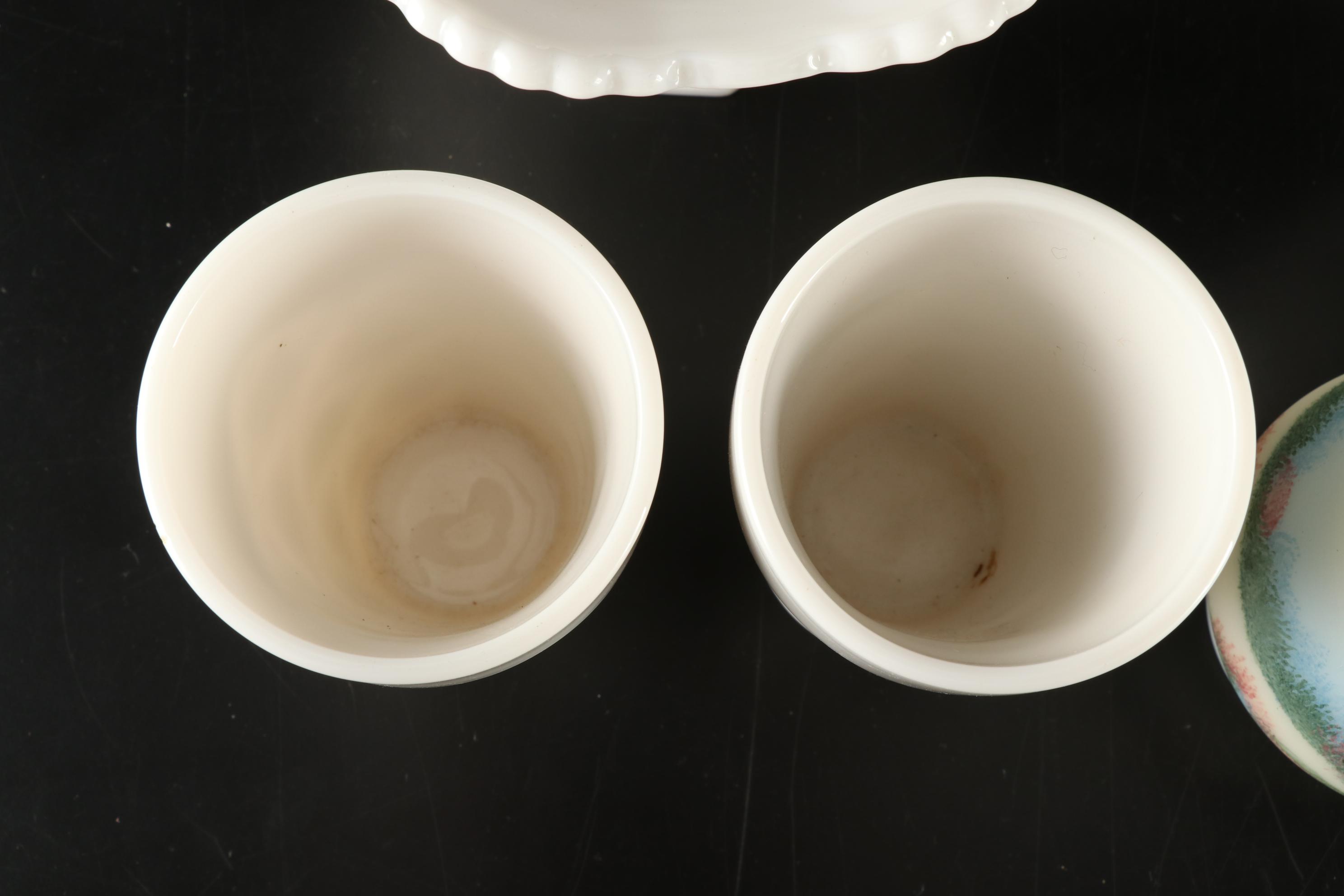 D. Fredrick Hand-painted Vase and Other Milk Glass Tableware, Mid-20th Century