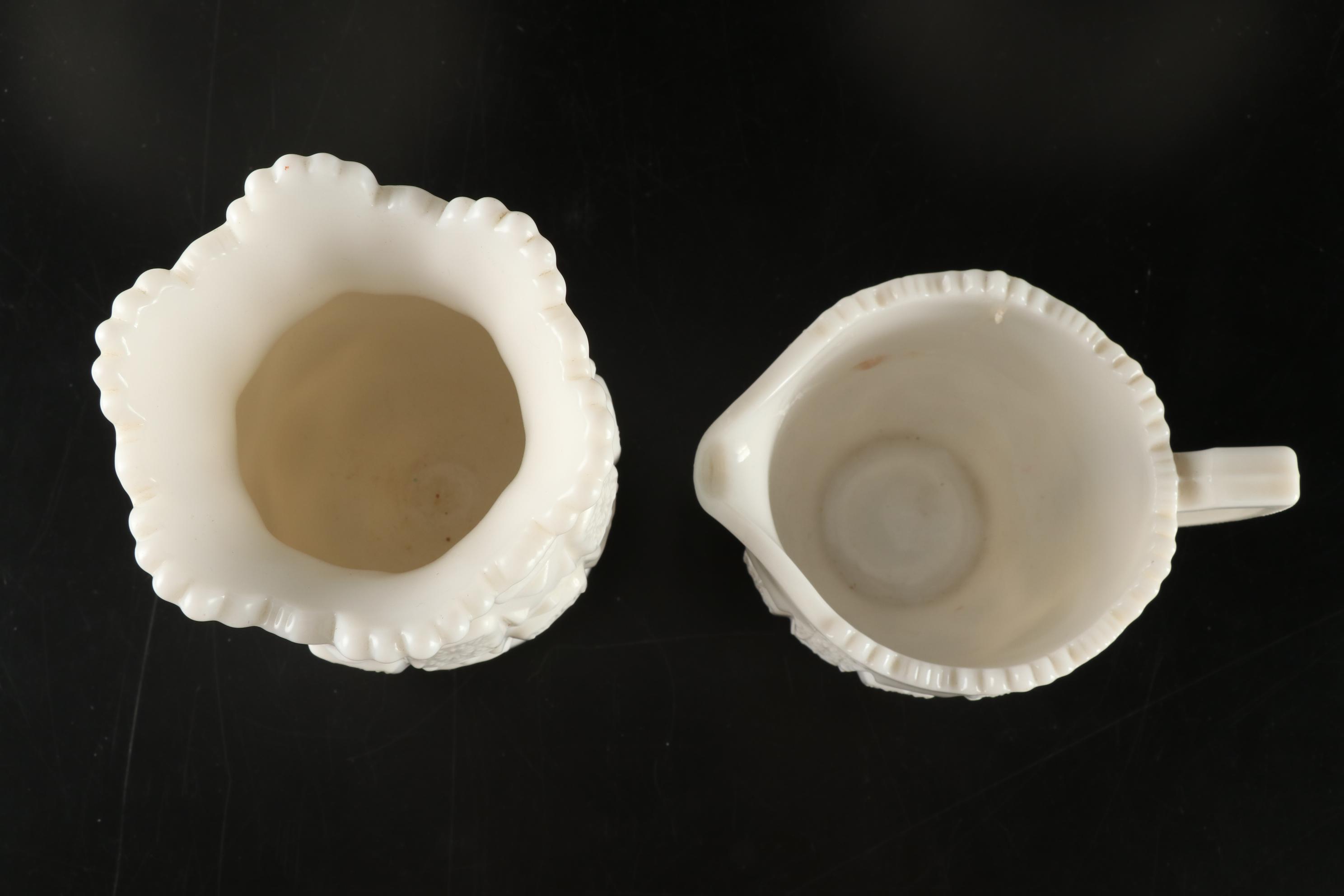 D. Fredrick Hand-painted Vase and Other Milk Glass Tableware, Mid-20th Century