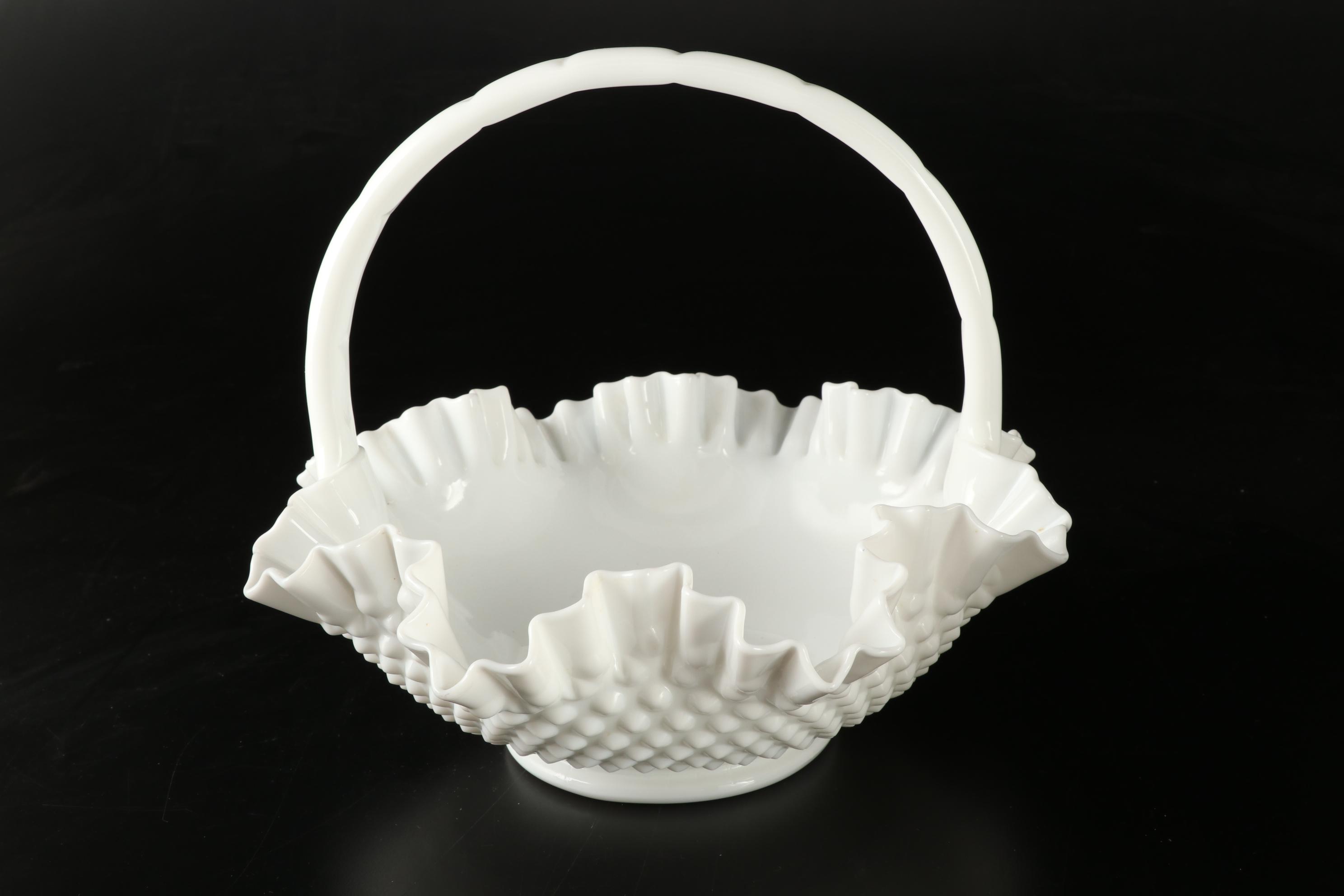 D. Fredrick Hand-painted Vase and Other Milk Glass Tableware, Mid-20th Century