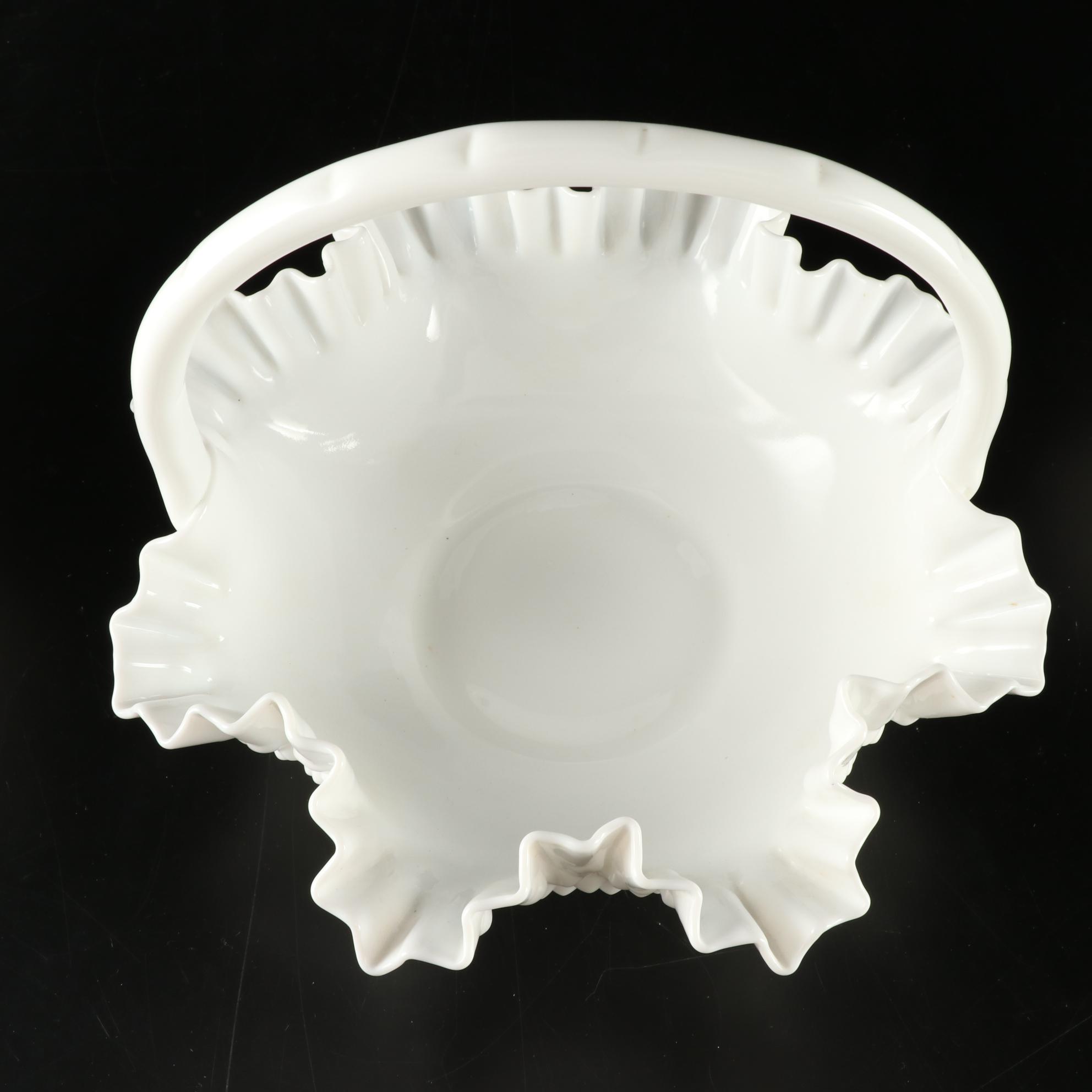 D. Fredrick Hand-painted Vase and Other Milk Glass Tableware, Mid-20th Century