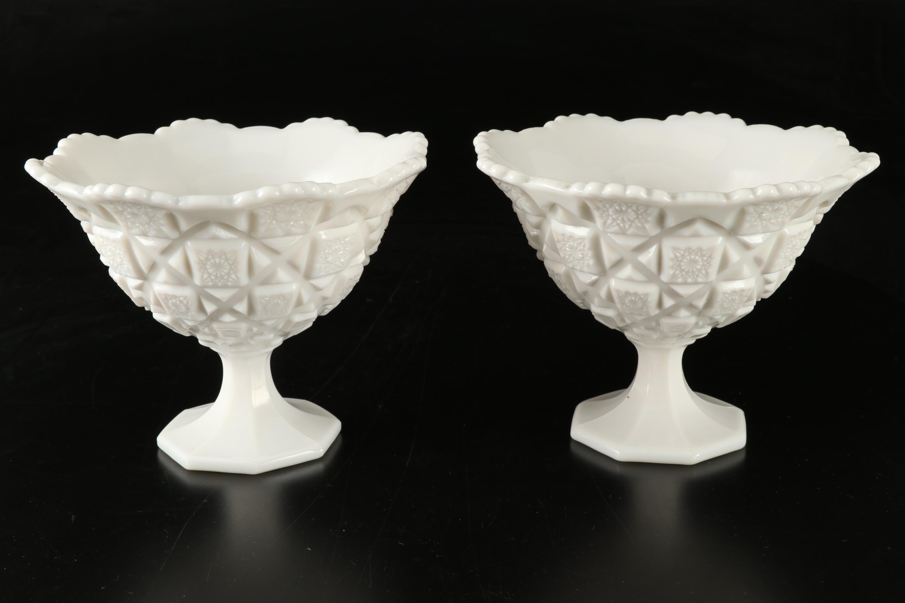 D. Fredrick Hand-painted Vase and Other Milk Glass Tableware, Mid-20th Century