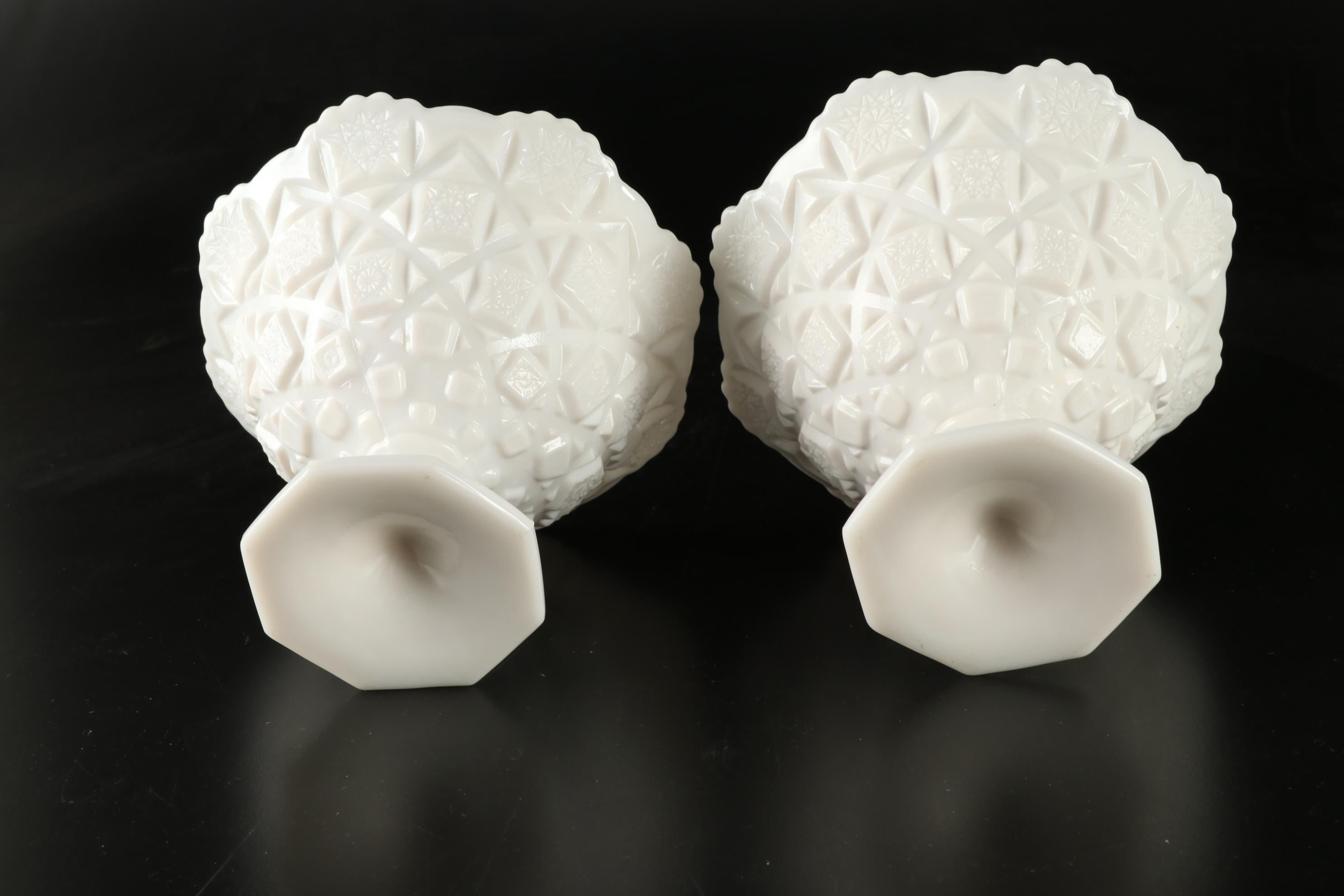 D. Fredrick Hand-painted Vase and Other Milk Glass Tableware, Mid-20th Century