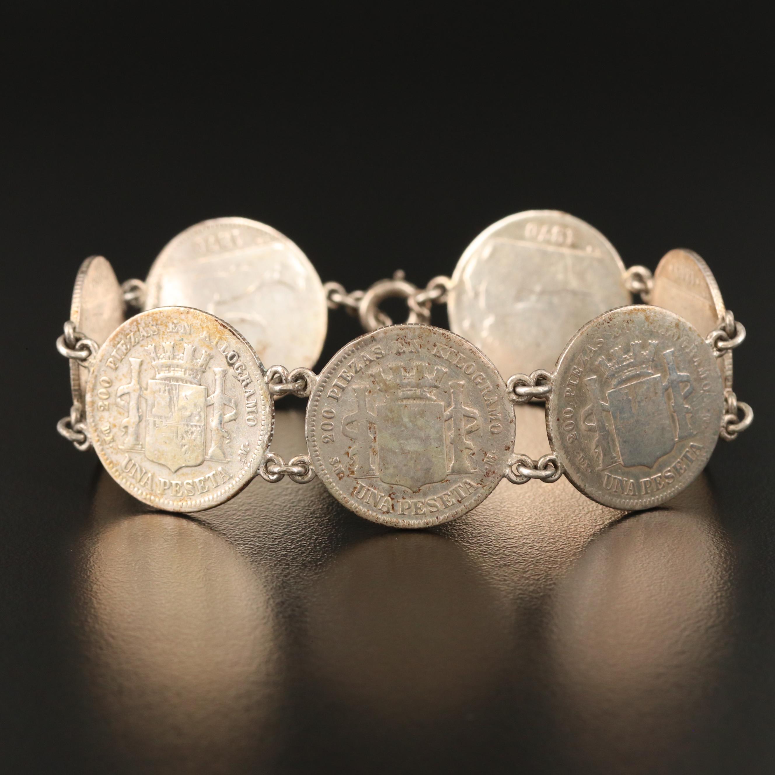 Sterling Bracelet with 1-Peseta Spanish Silver Coins