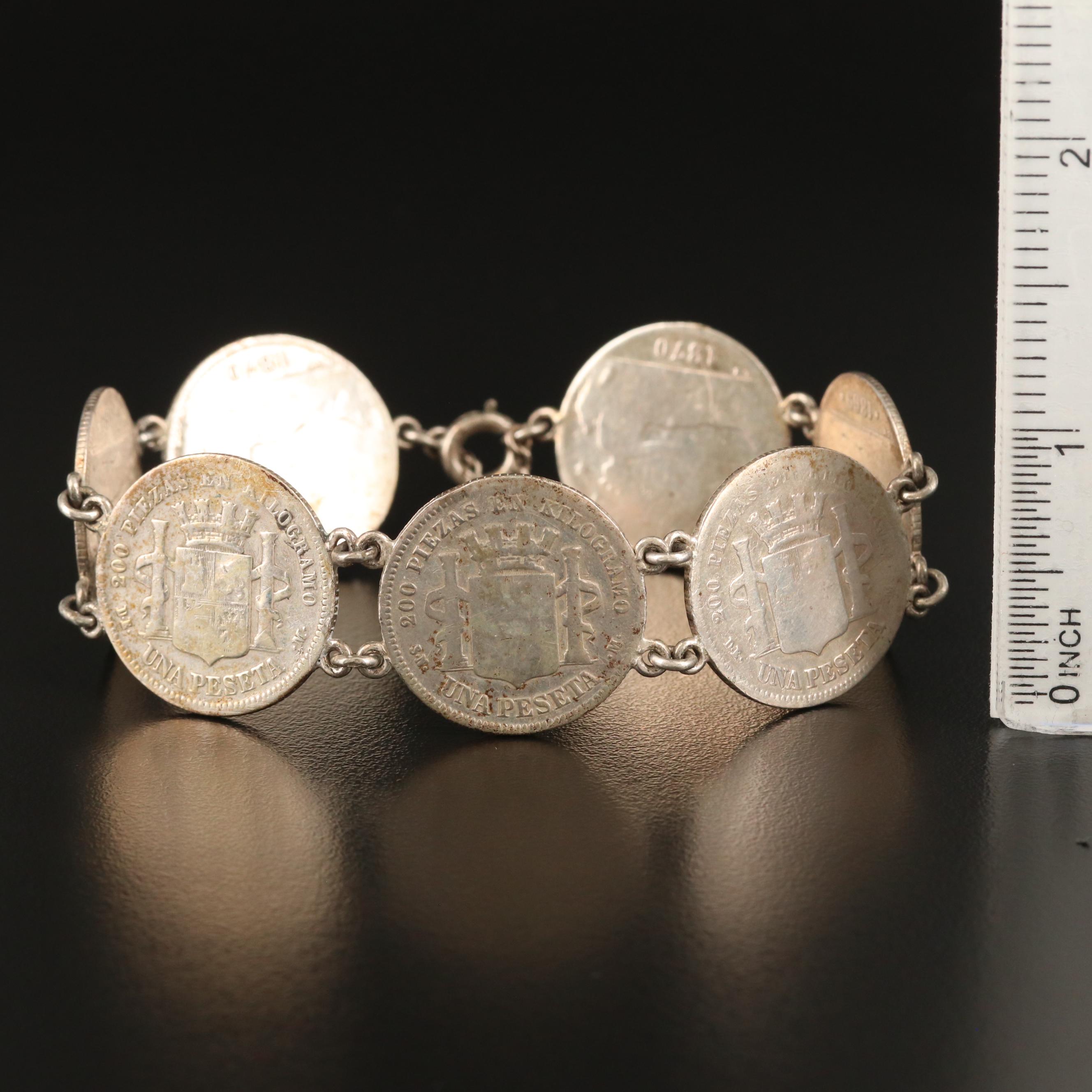Sterling Bracelet with 1-Peseta Spanish Silver Coins