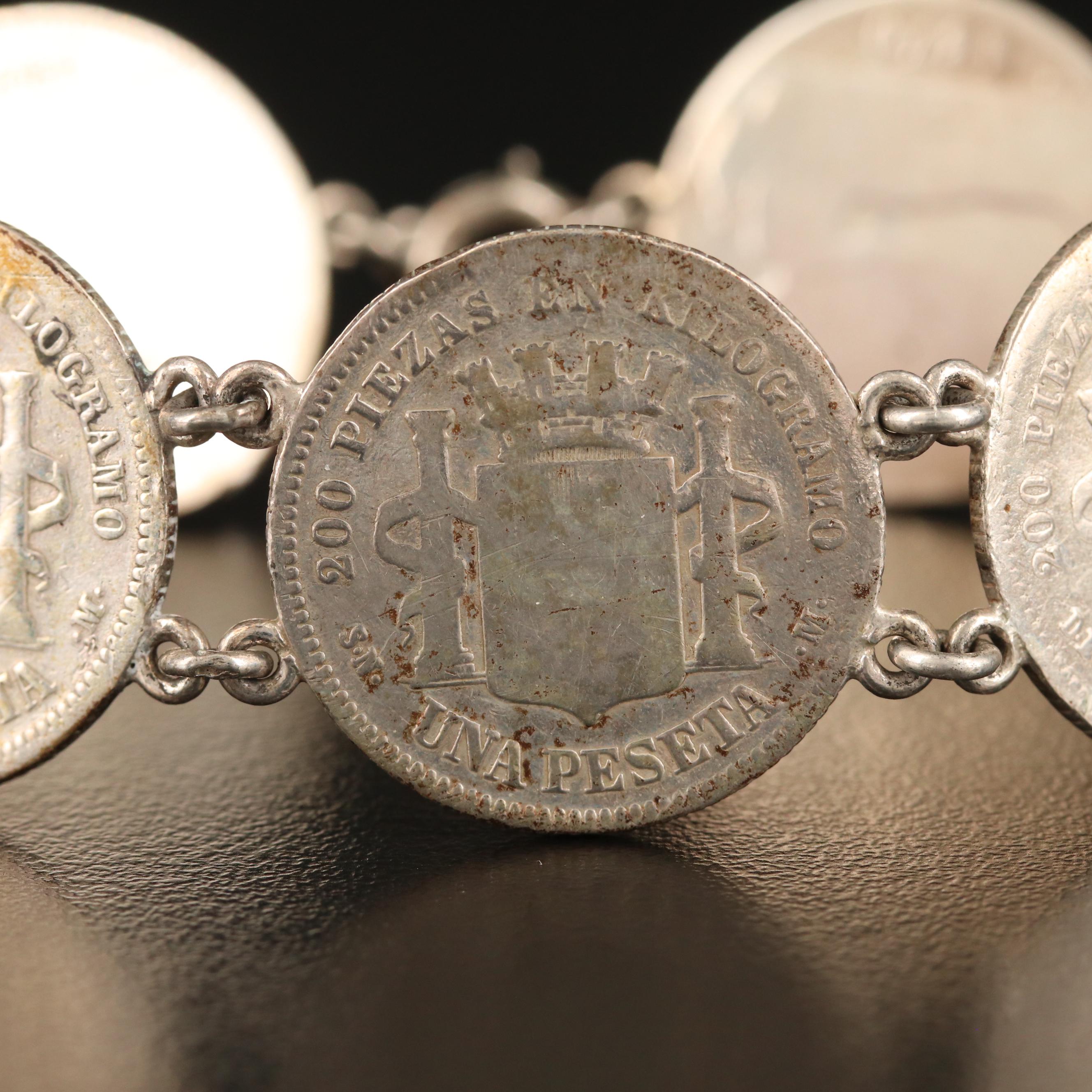 Sterling Bracelet with 1-Peseta Spanish Silver Coins