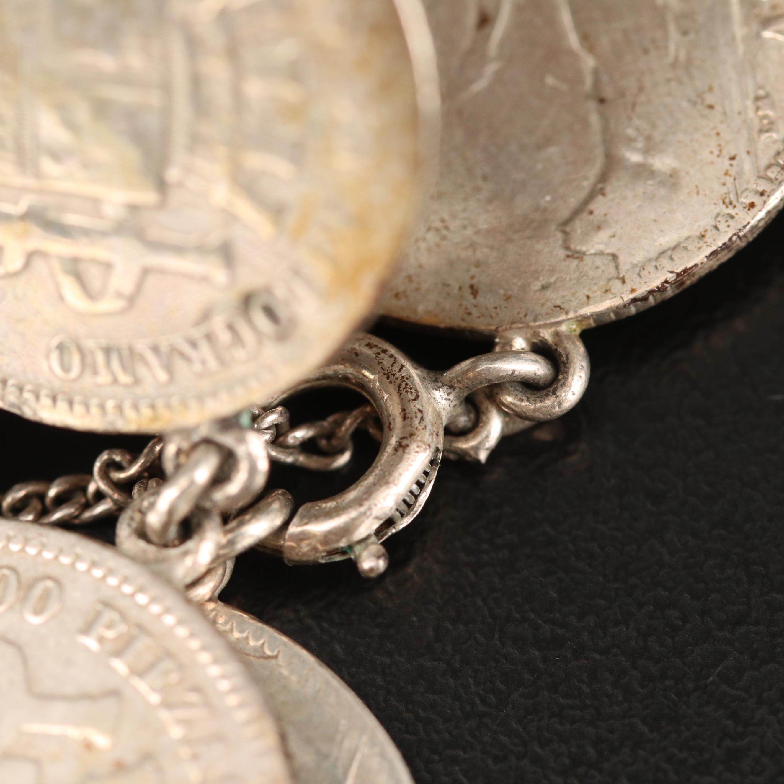 Sterling Bracelet with 1-Peseta Spanish Silver Coins