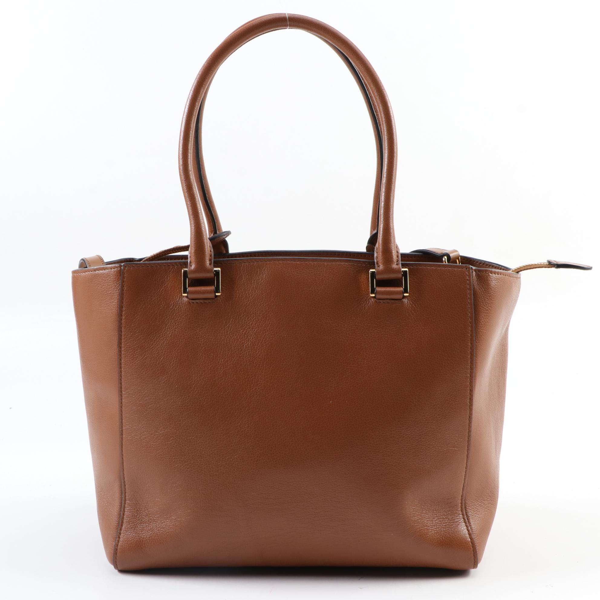 Prada Medium Convertible Shoulder Bag in Cognac Glace Calfskin Leather