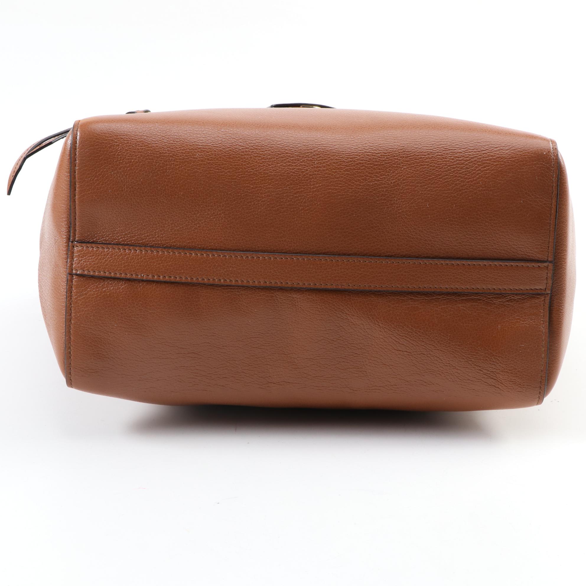 Prada Medium Convertible Shoulder Bag in Cognac Glace Calfskin Leather