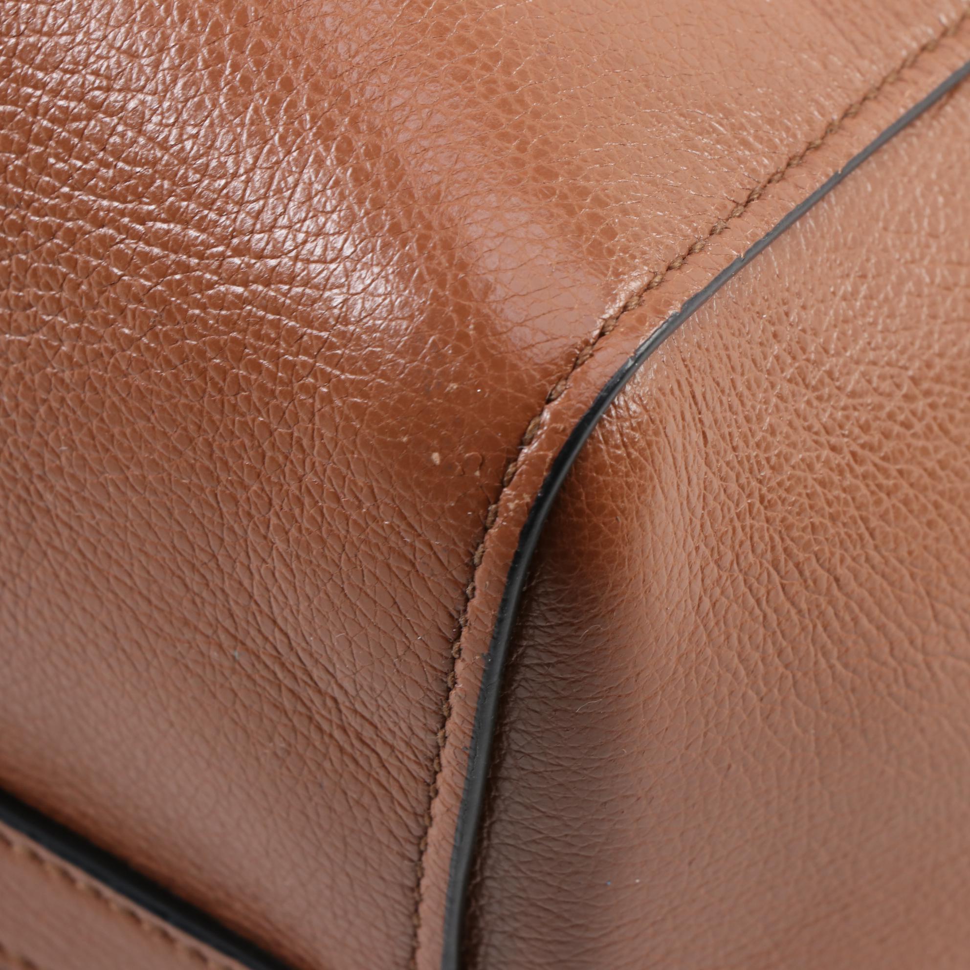 Prada Medium Convertible Shoulder Bag in Cognac Glace Calfskin Leather