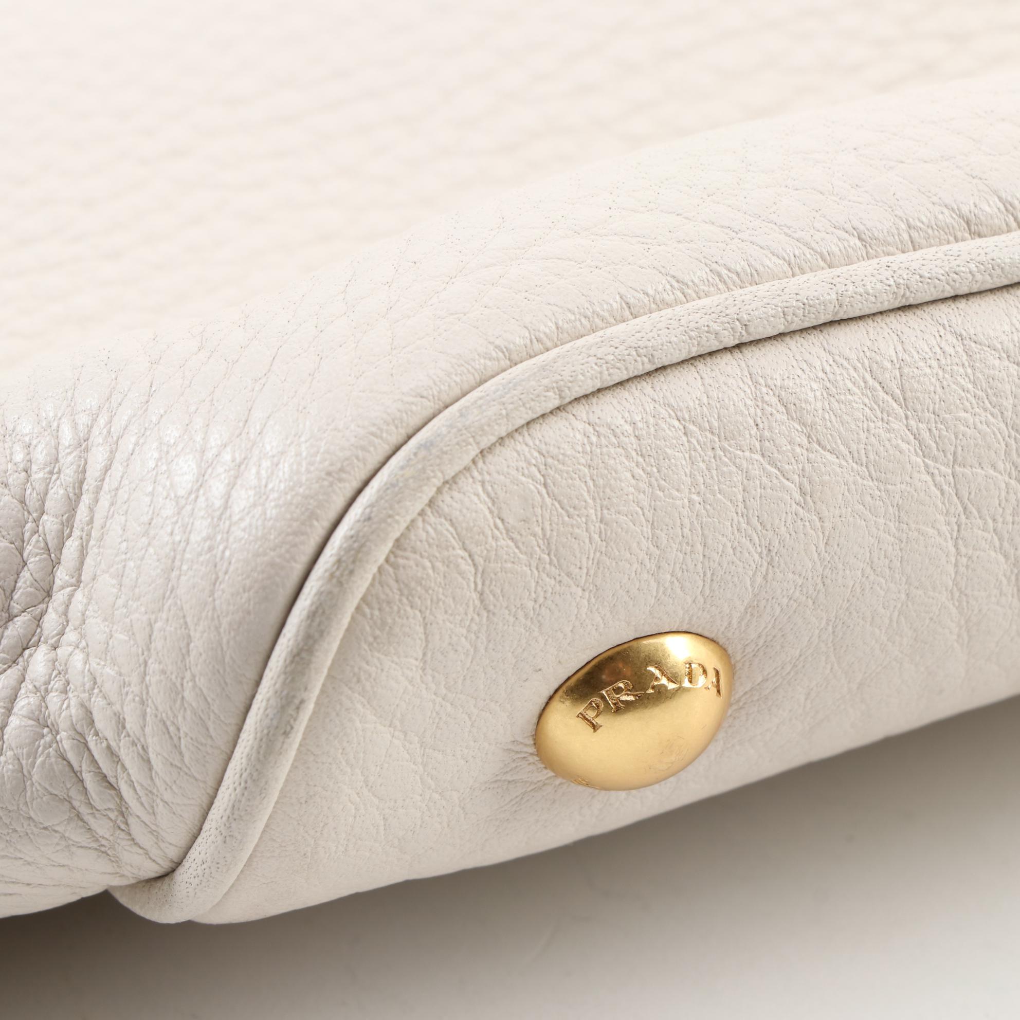 Prada Convertible Shopping Tote in Ivory Vitello Daino Leather