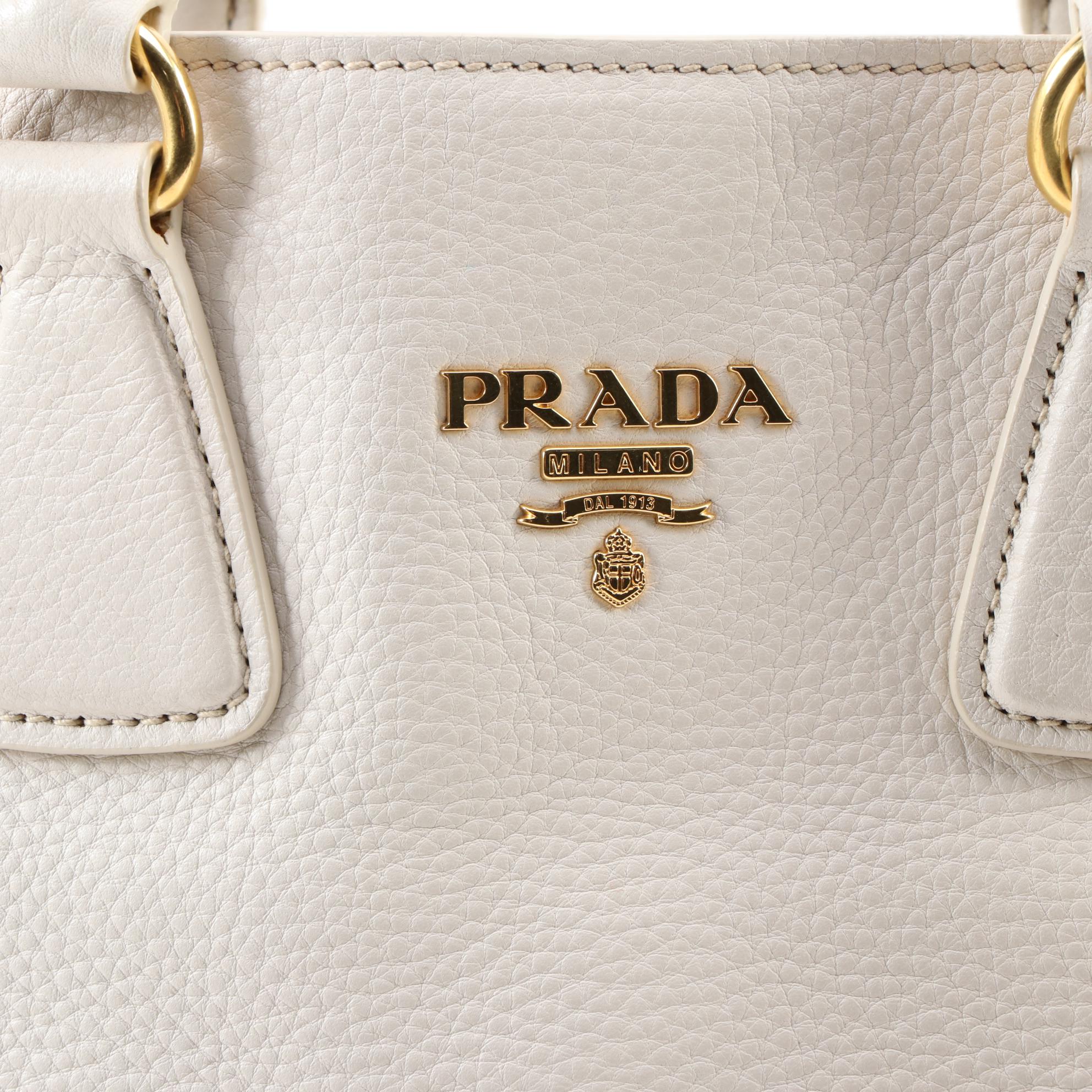 Prada Convertible Shopping Tote in Ivory Vitello Daino Leather