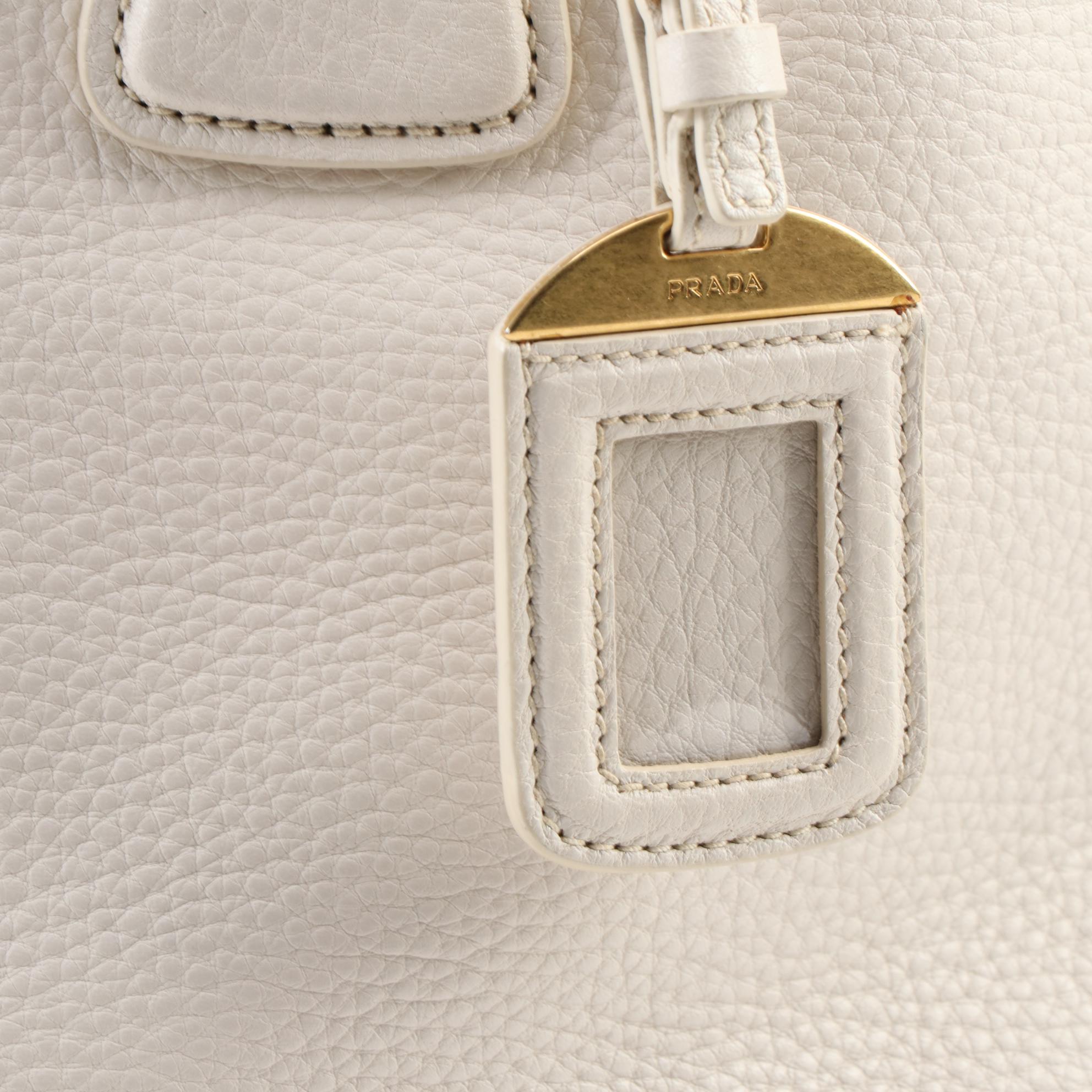 Prada Convertible Shopping Tote in Ivory Vitello Daino Leather
