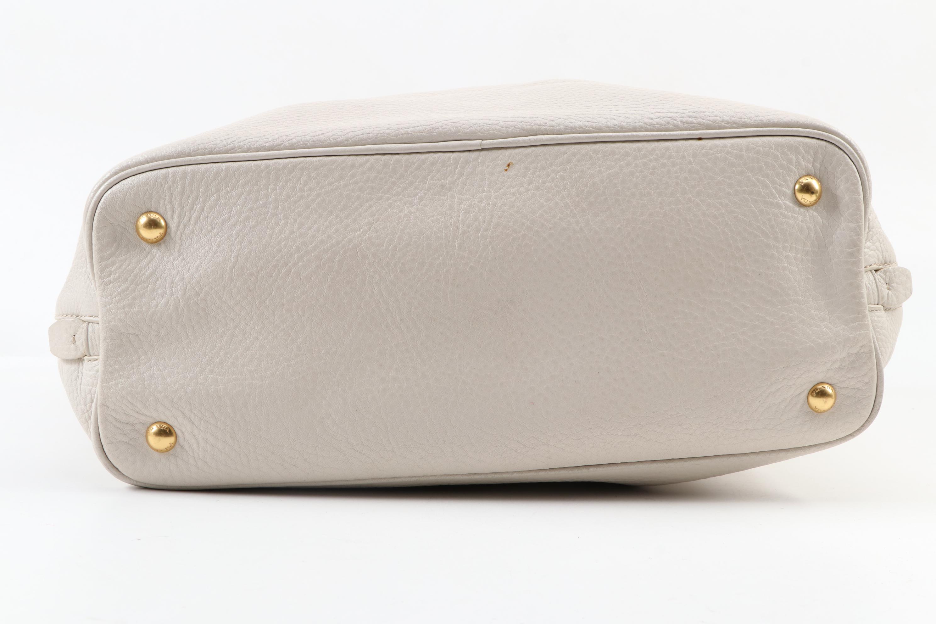 Prada Convertible Shopping Tote in Ivory Vitello Daino Leather