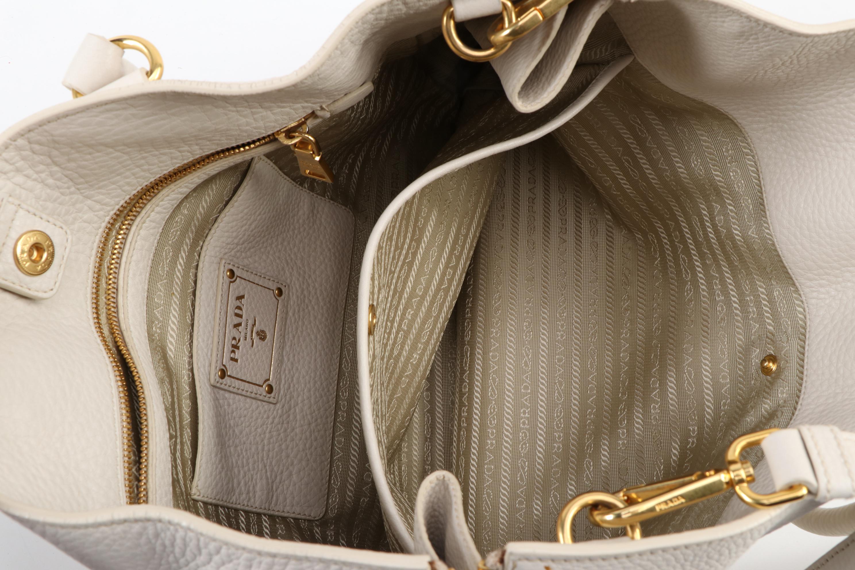 Prada Convertible Shopping Tote in Ivory Vitello Daino Leather