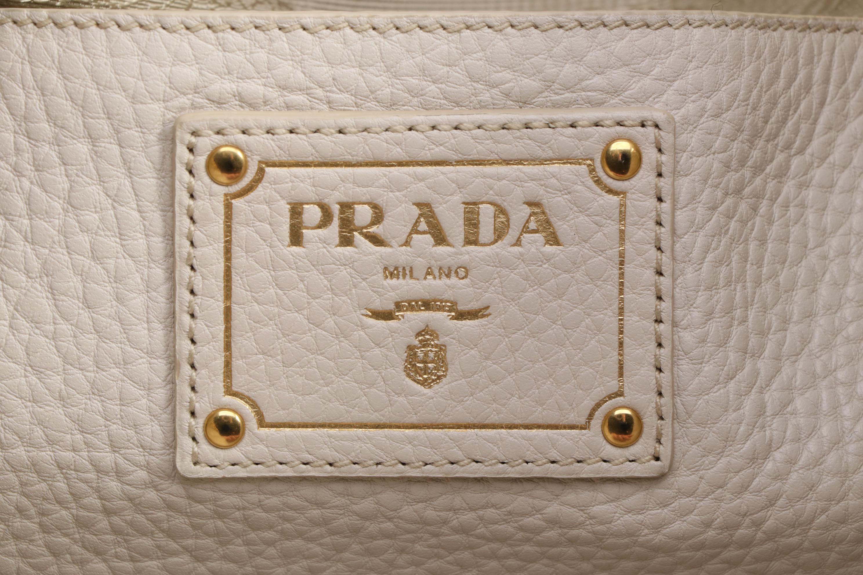 Prada Convertible Shopping Tote in Ivory Vitello Daino Leather