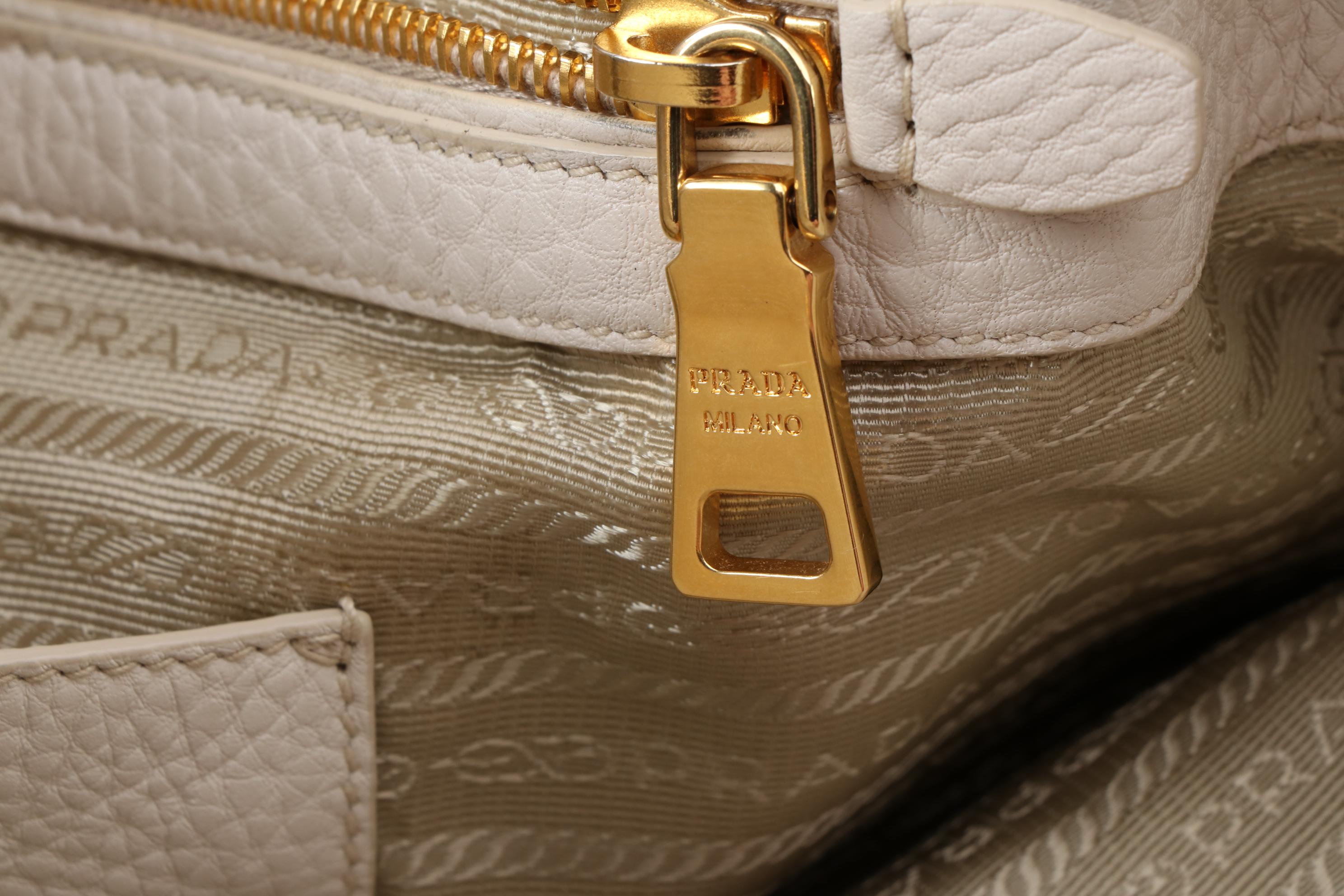 Prada Convertible Shopping Tote in Ivory Vitello Daino Leather