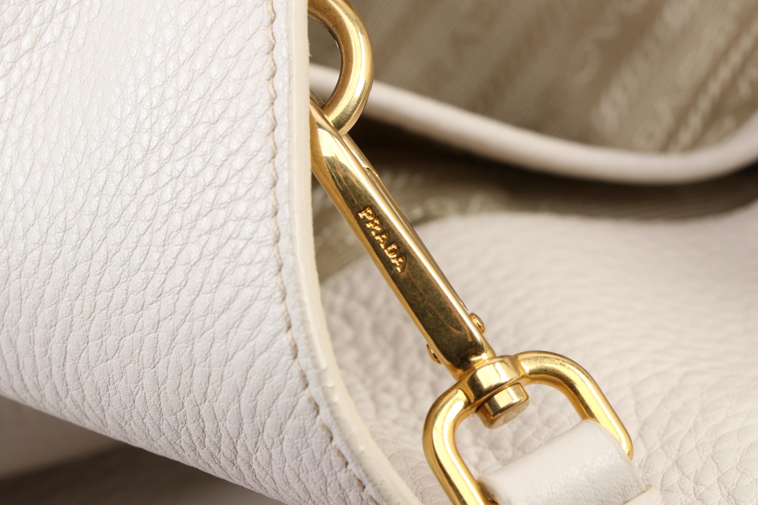 Prada Convertible Shopping Tote in Ivory Vitello Daino Leather