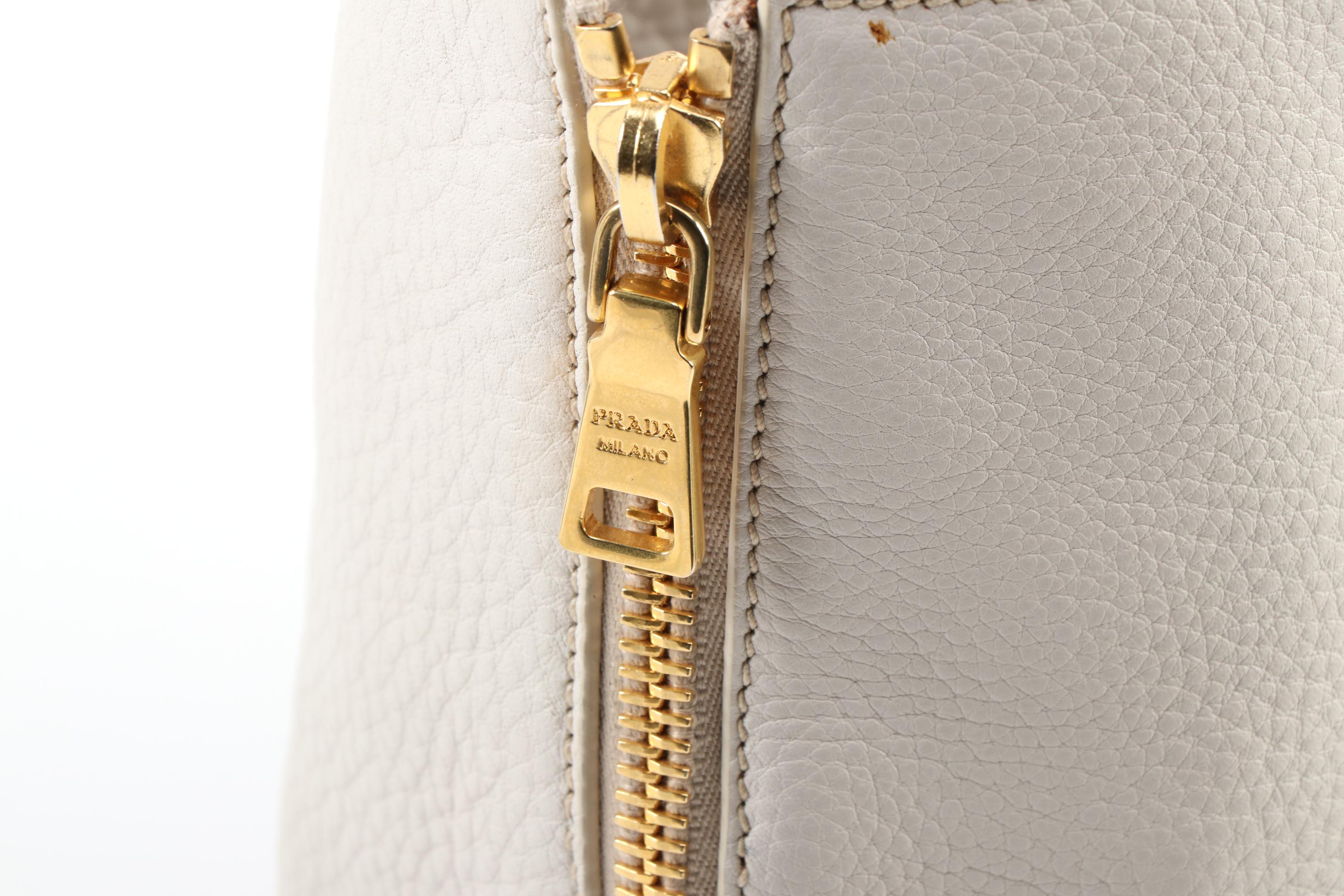 Prada Convertible Shopping Tote in Ivory Vitello Daino Leather