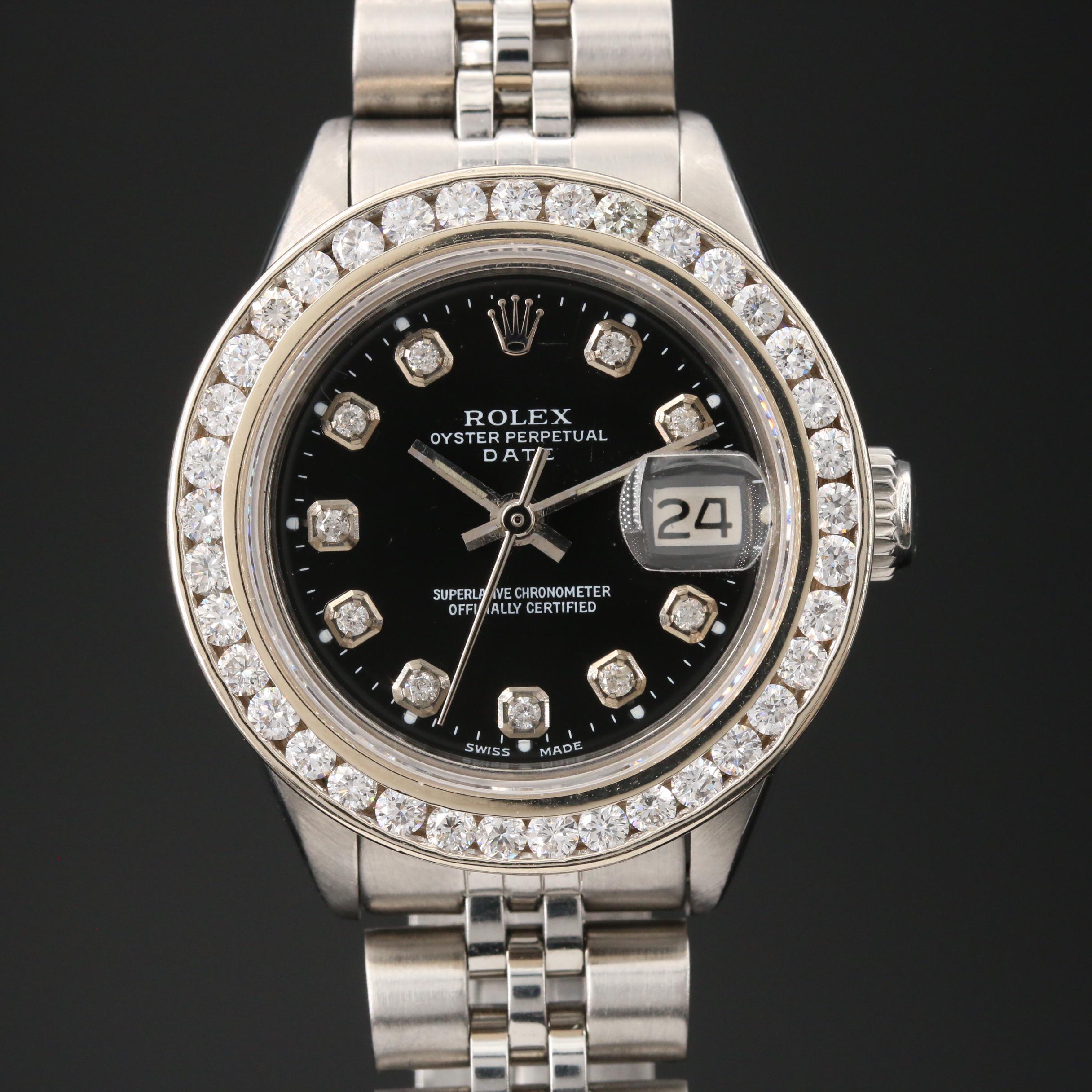 1975 Rolex Date 14K Gold and Stainless Steel 1.30 CTW Diamond Watch