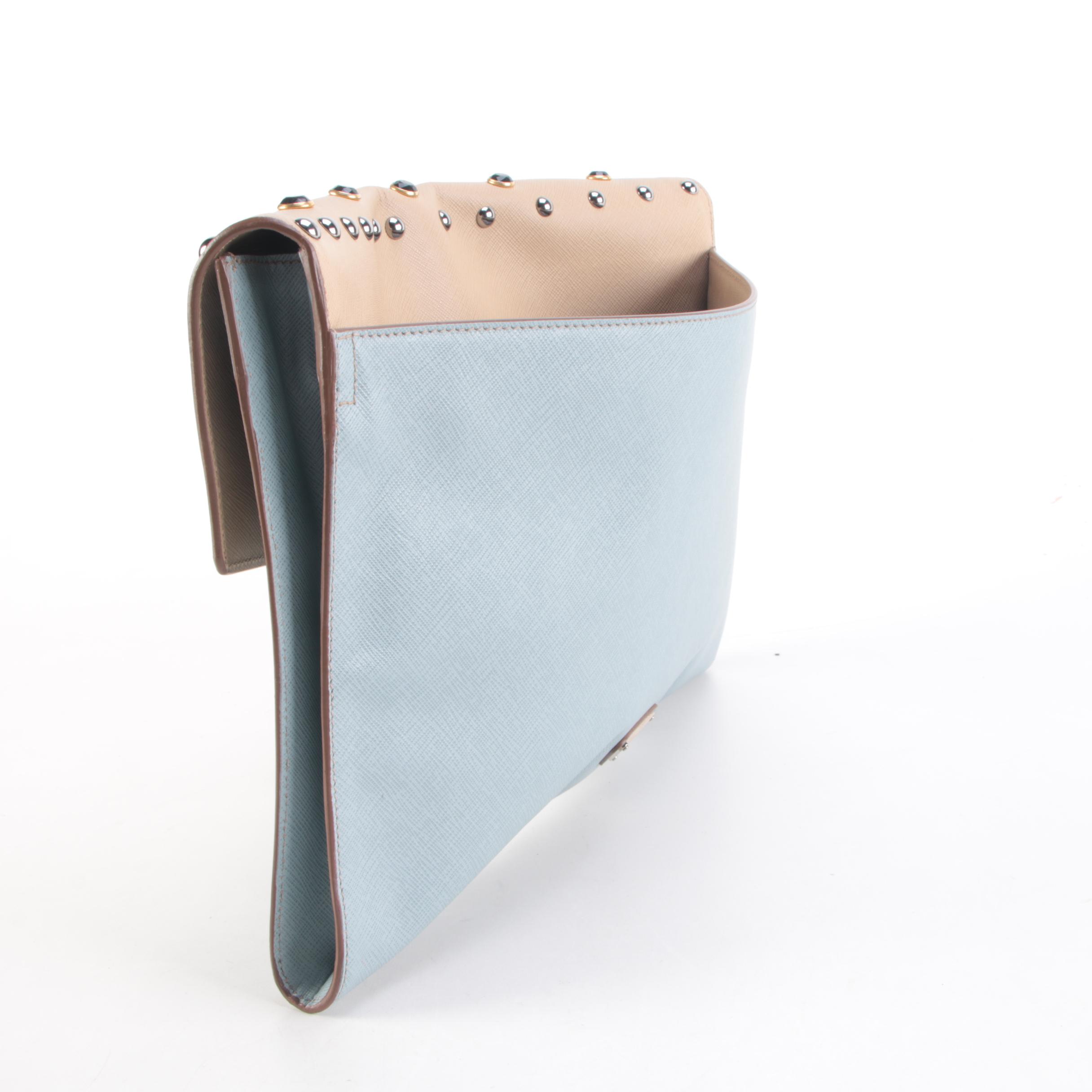 Prada Portfolio Clutch in Studded Bicolor Saffiano Leather