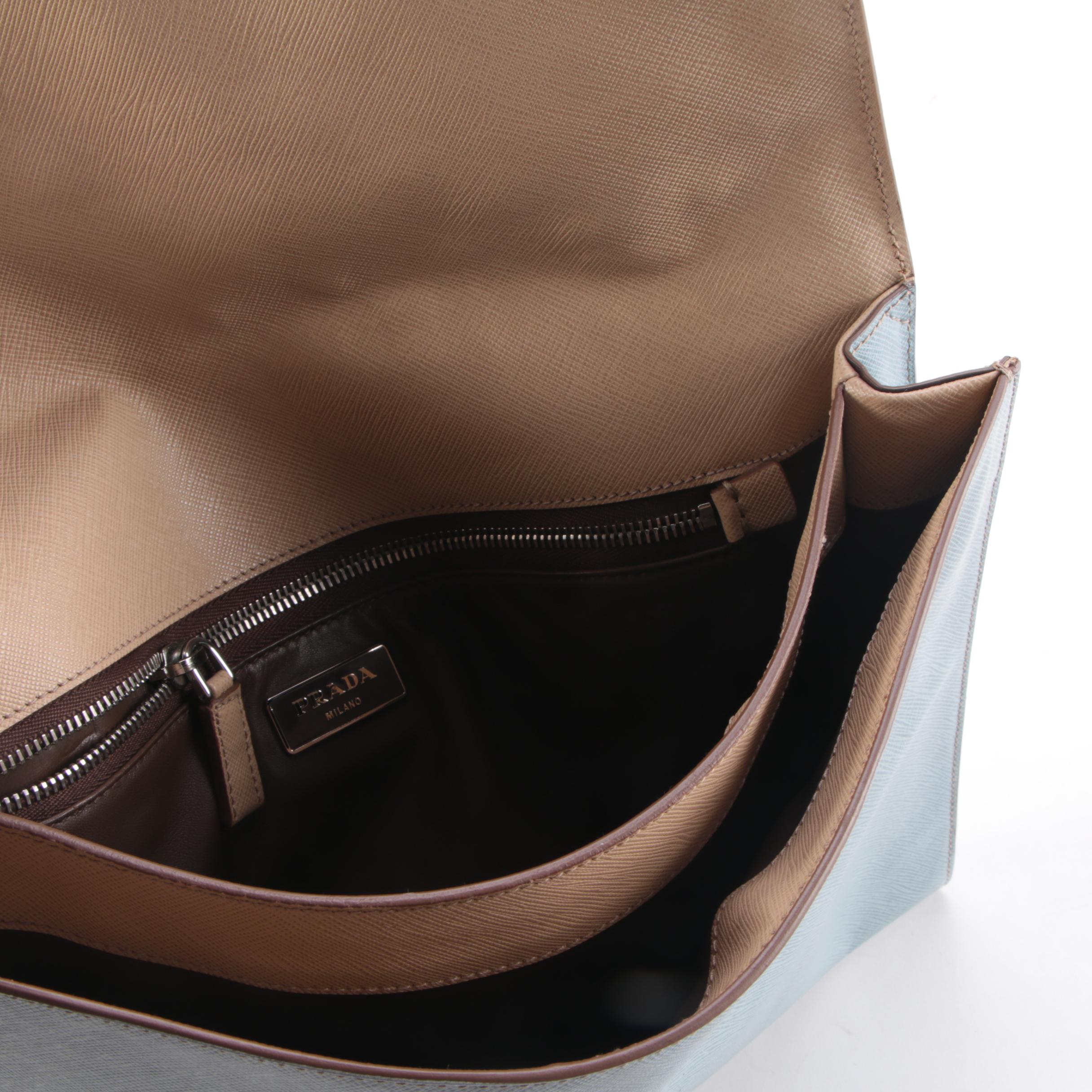 Prada Portfolio Clutch in Studded Bicolor Saffiano Leather