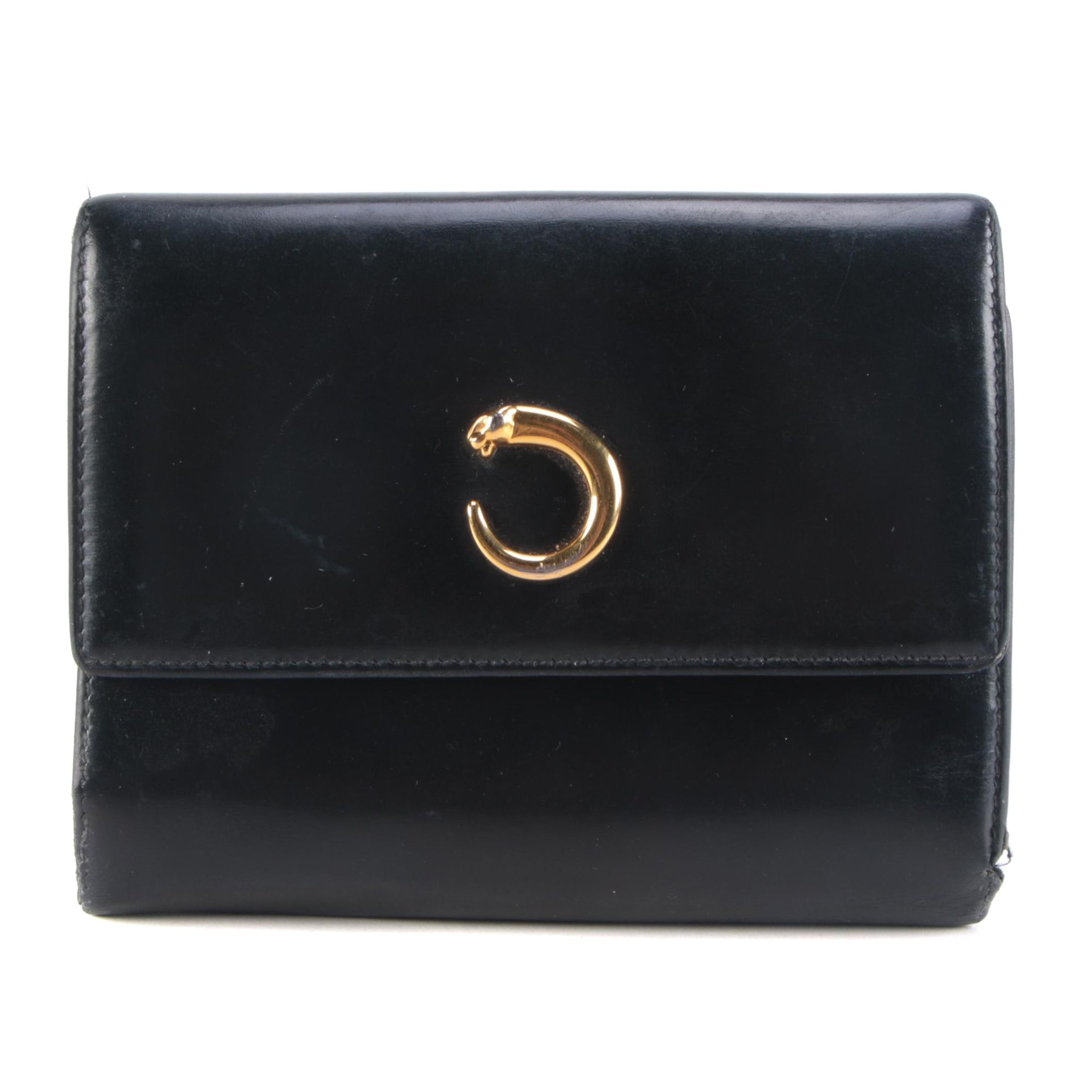 Cartier Panthère Tri-Fold Wallet in Black Glazed Leather