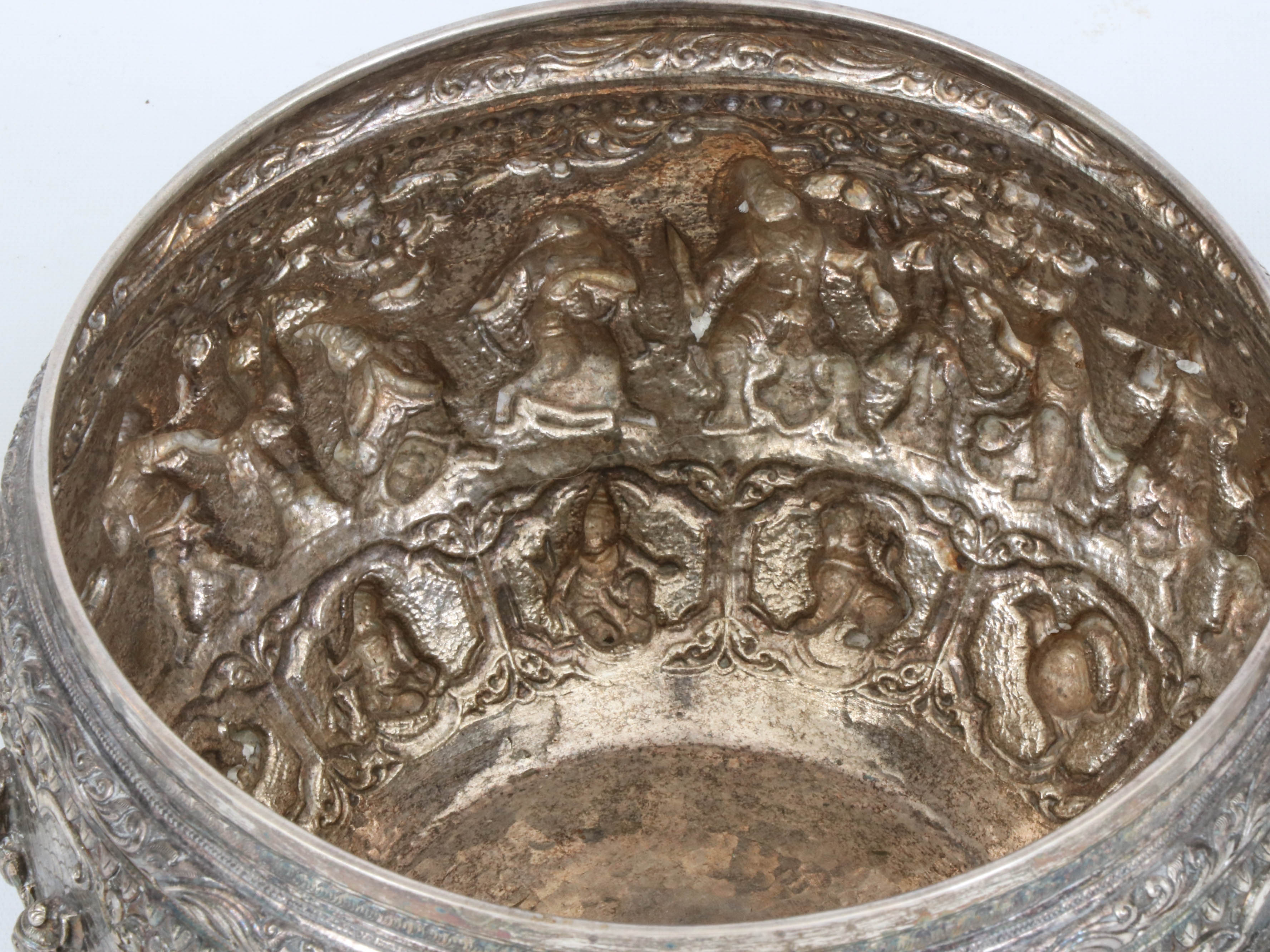 Burmese Thai Handmade Silver Plate Repousse Bowl and Michael Aram Candleholders