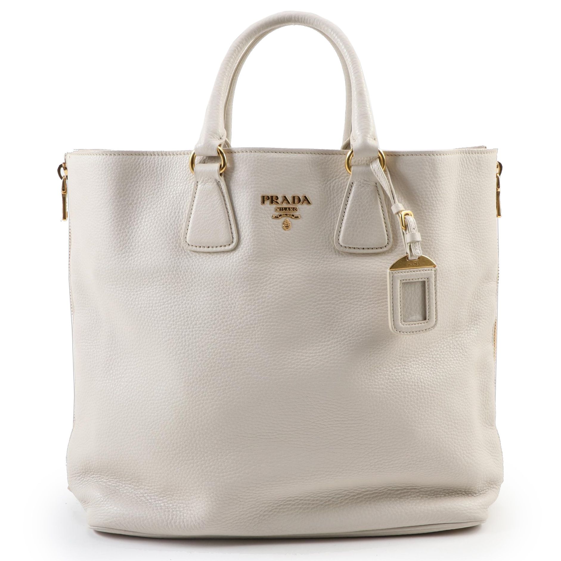 Prada Convertible Shopping Tote in Ivory Vitello Daino Leather