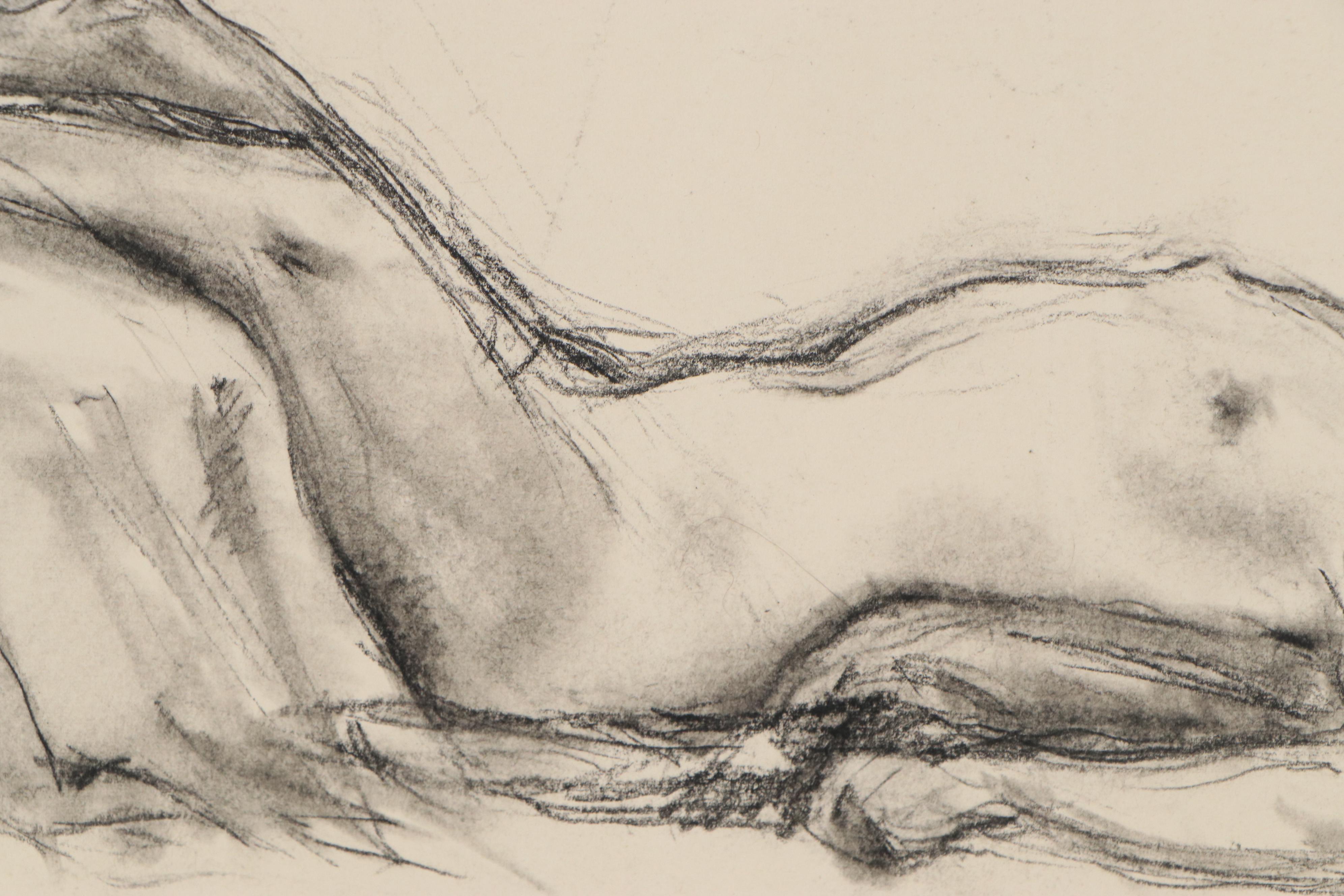 Edgar Yaeger Charcoal Drawing of Reclining Female Nude, 1965