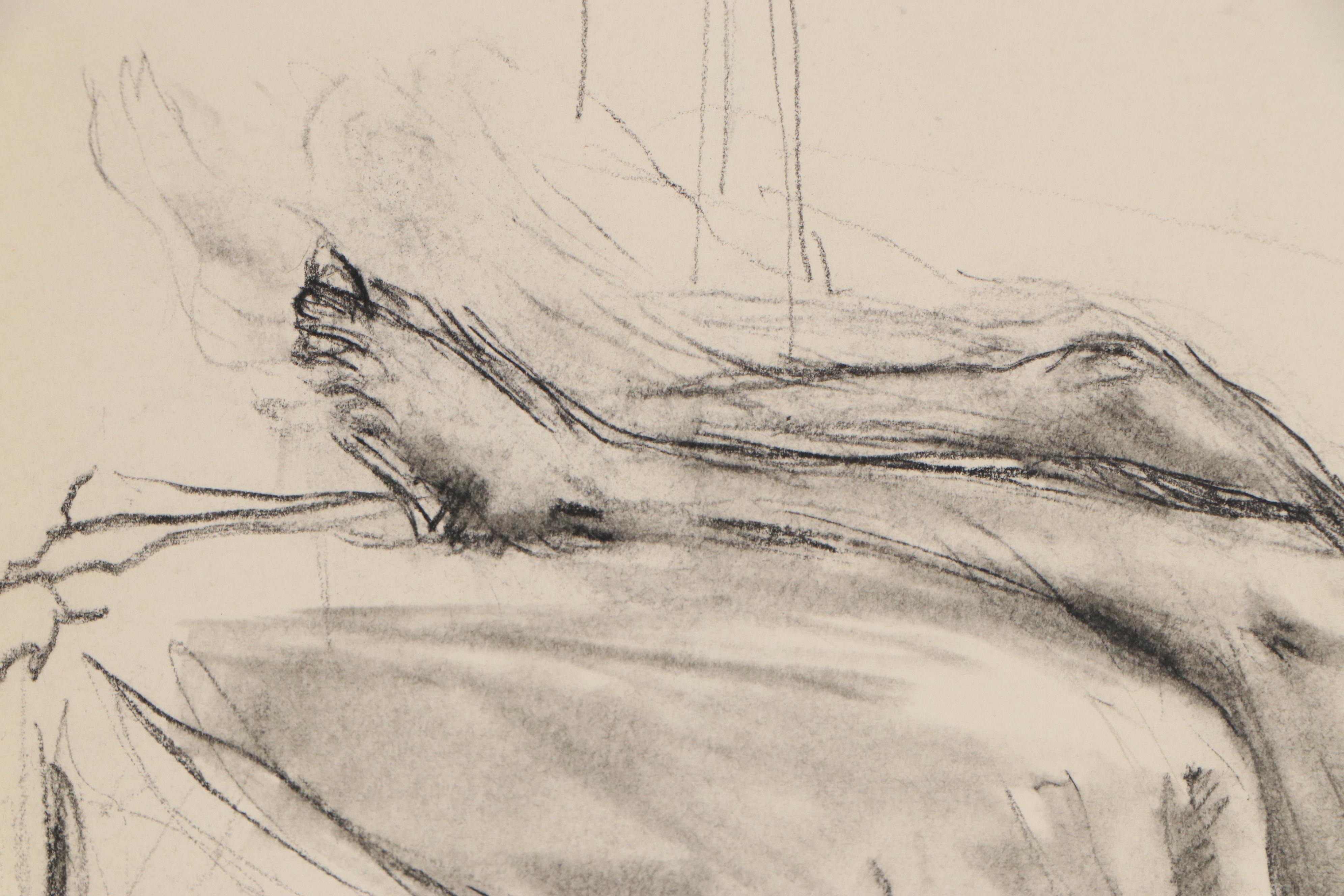 Edgar Yaeger Charcoal Drawing of Reclining Female Nude, 1965
