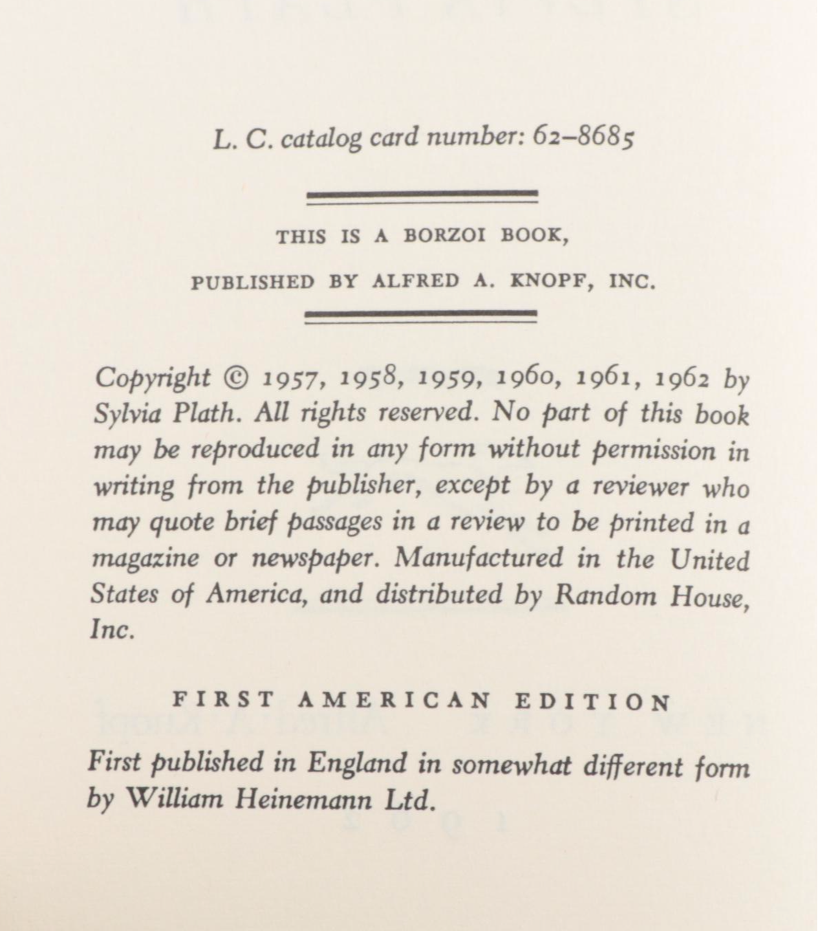 First American Edition "The Colossus and Other Poems" by Sylvia Plath, 1962
