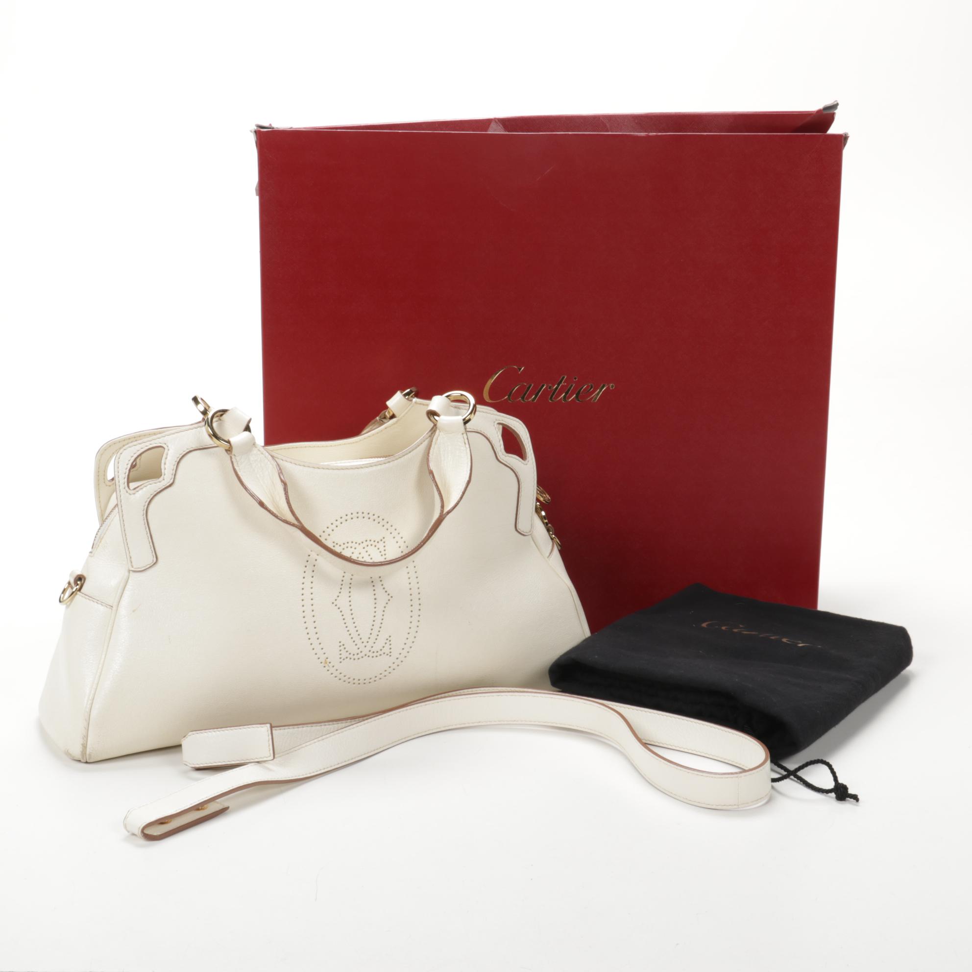 Cartier Marcello Worldwide Shoulder Bag in White Buffalo Leather