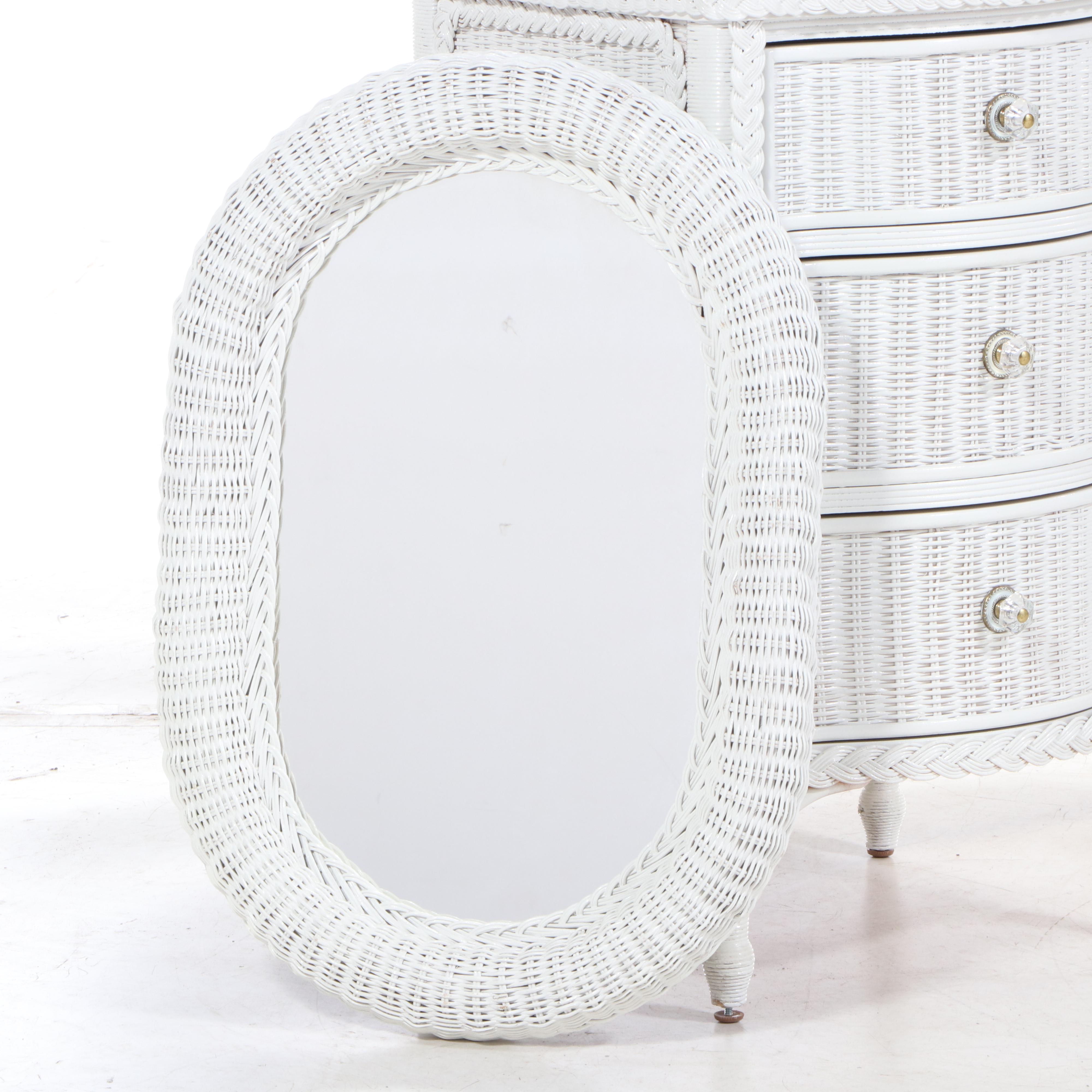Henry Link for Lexington White Wicker Glass Top Vanity with Mirror, Chair, Other