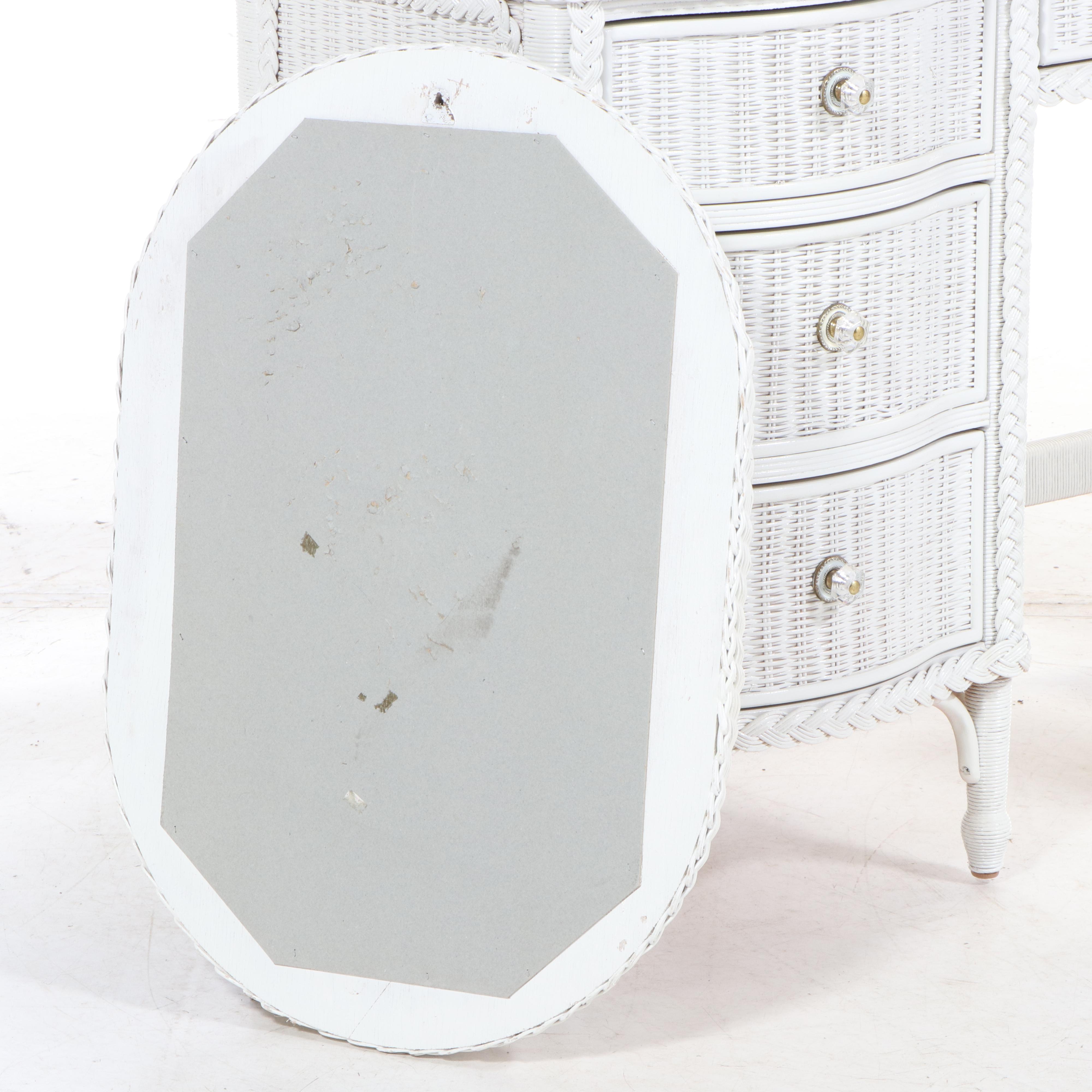 Henry Link for Lexington White Wicker Glass Top Vanity with Mirror, Chair, Other