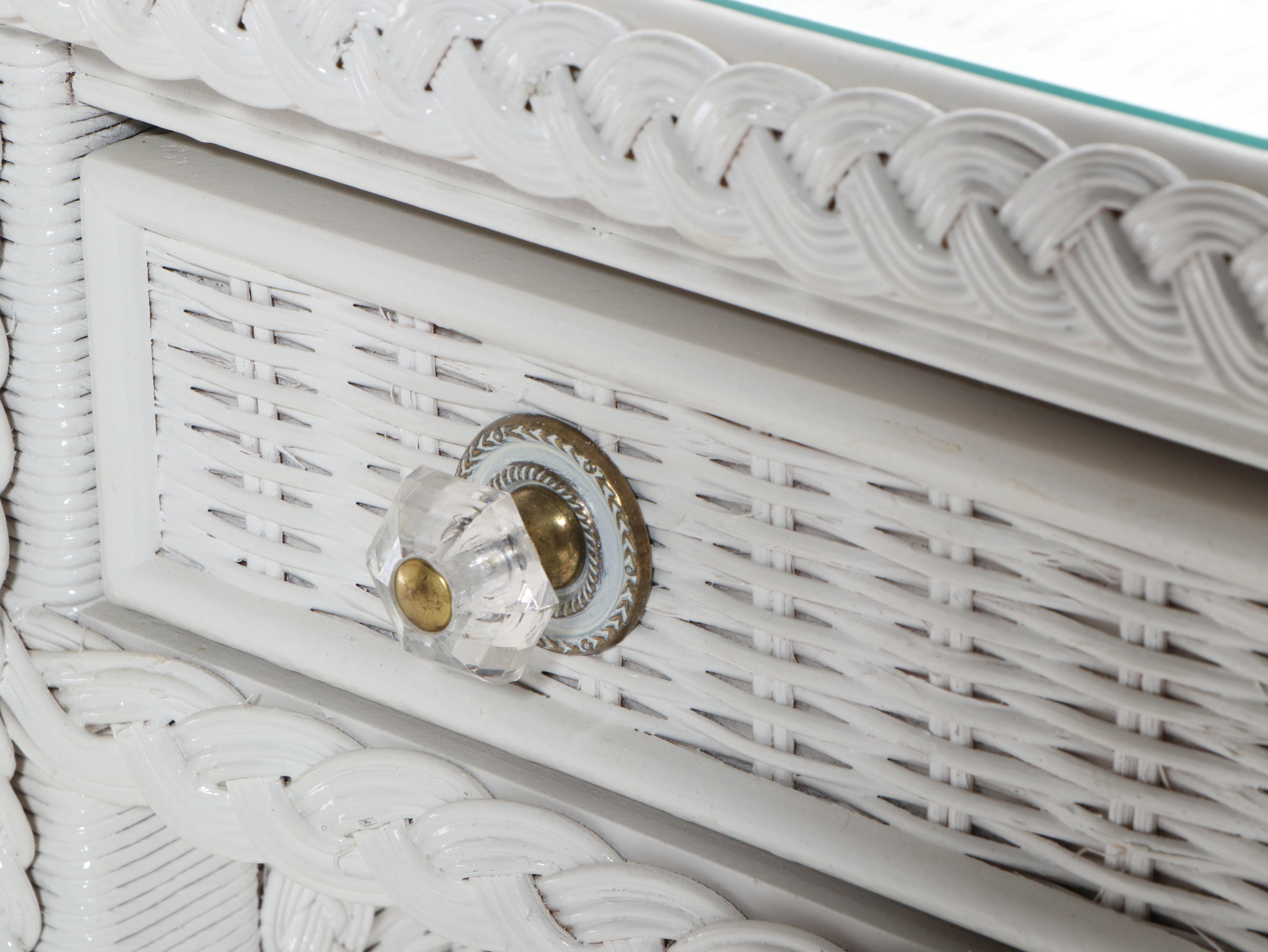 Henry Link for Lexington White Wicker Glass Top Vanity with Mirror, Chair, Other