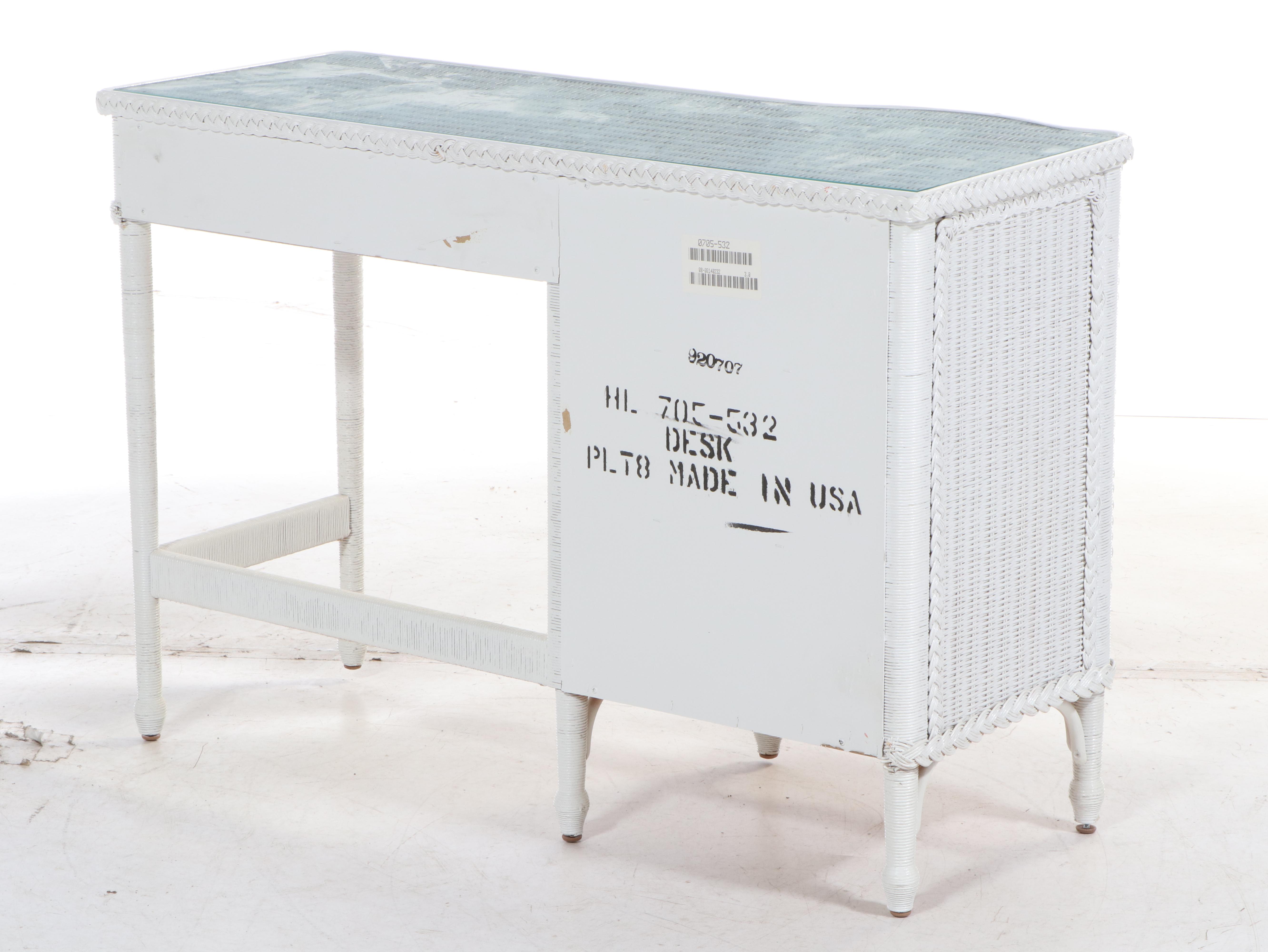 Henry Link for Lexington White Wicker Glass Top Vanity with Mirror, Chair, Other