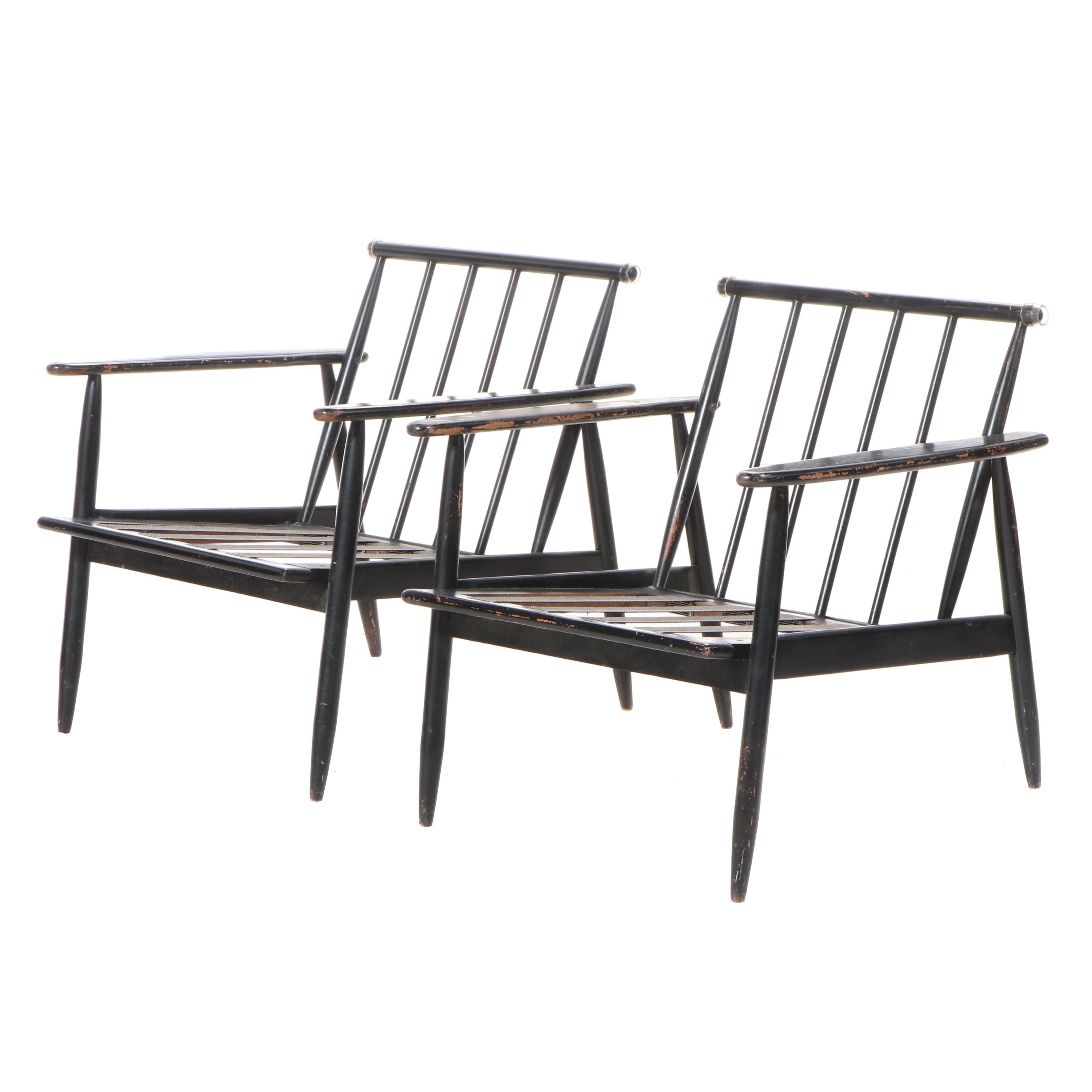 Pair of Mid Century Modern Ebonized Wood Lounge Chairs
