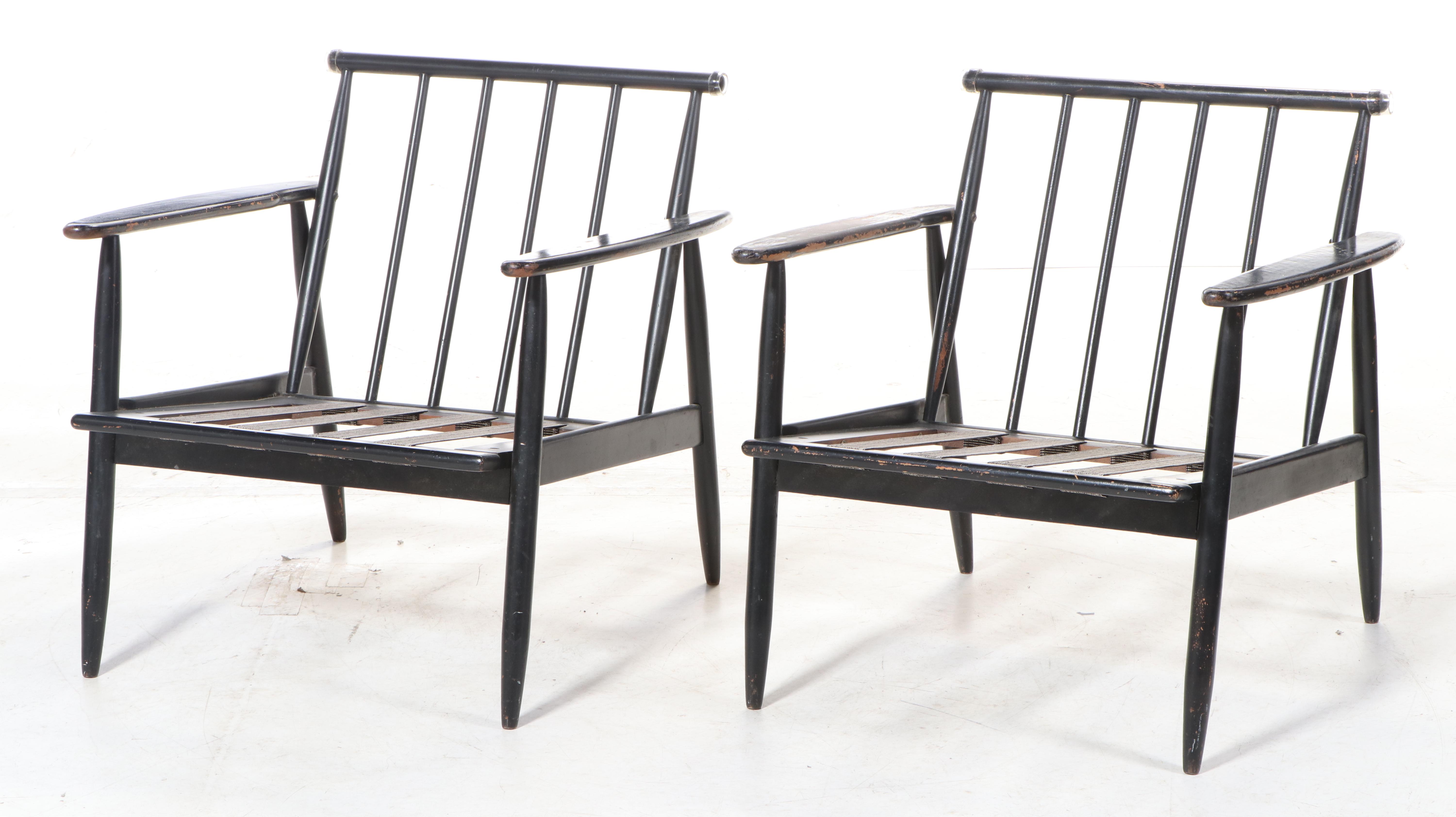 Pair of Mid Century Modern Ebonized Wood Lounge Chairs