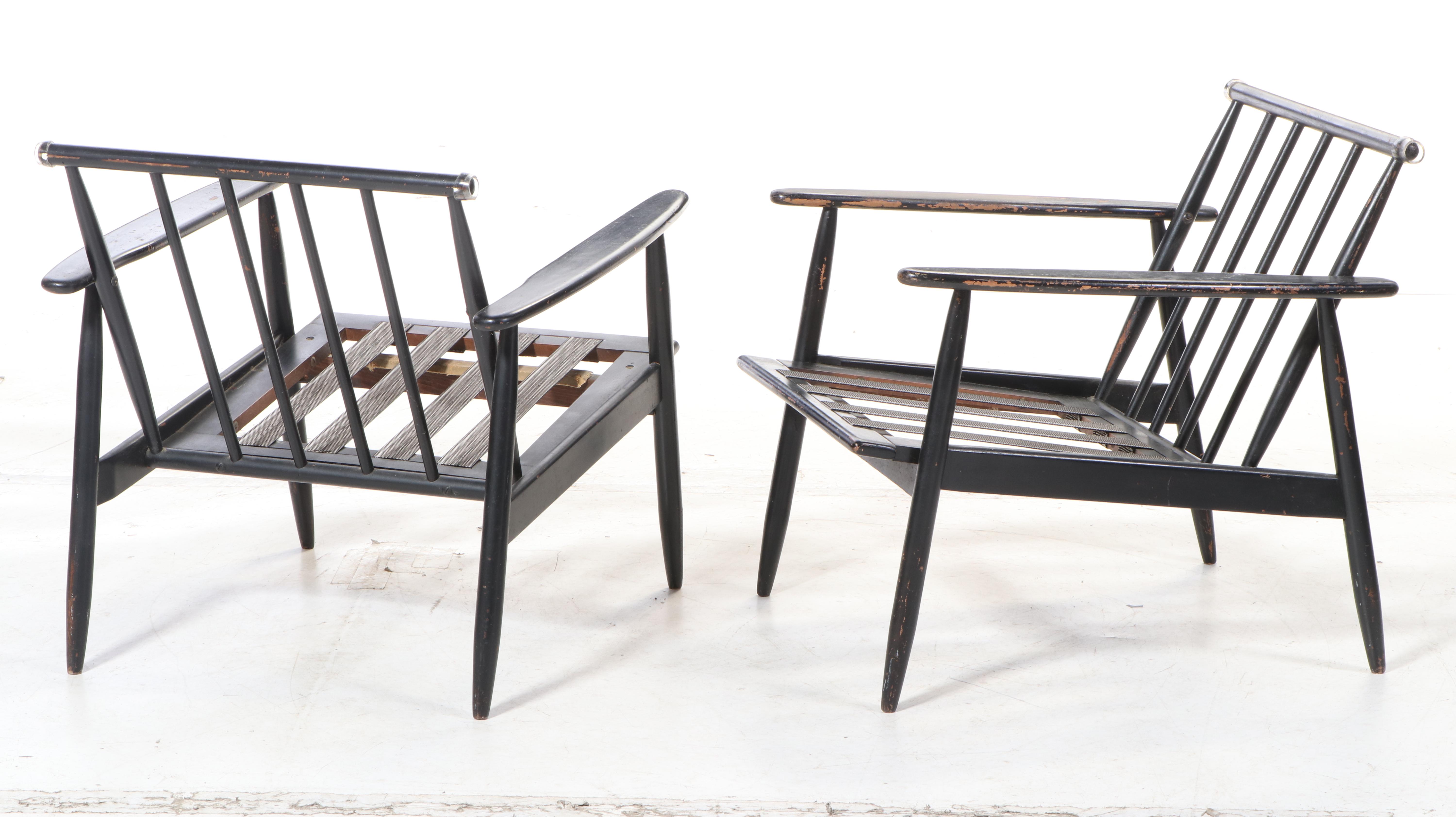 Pair of Mid Century Modern Ebonized Wood Lounge Chairs