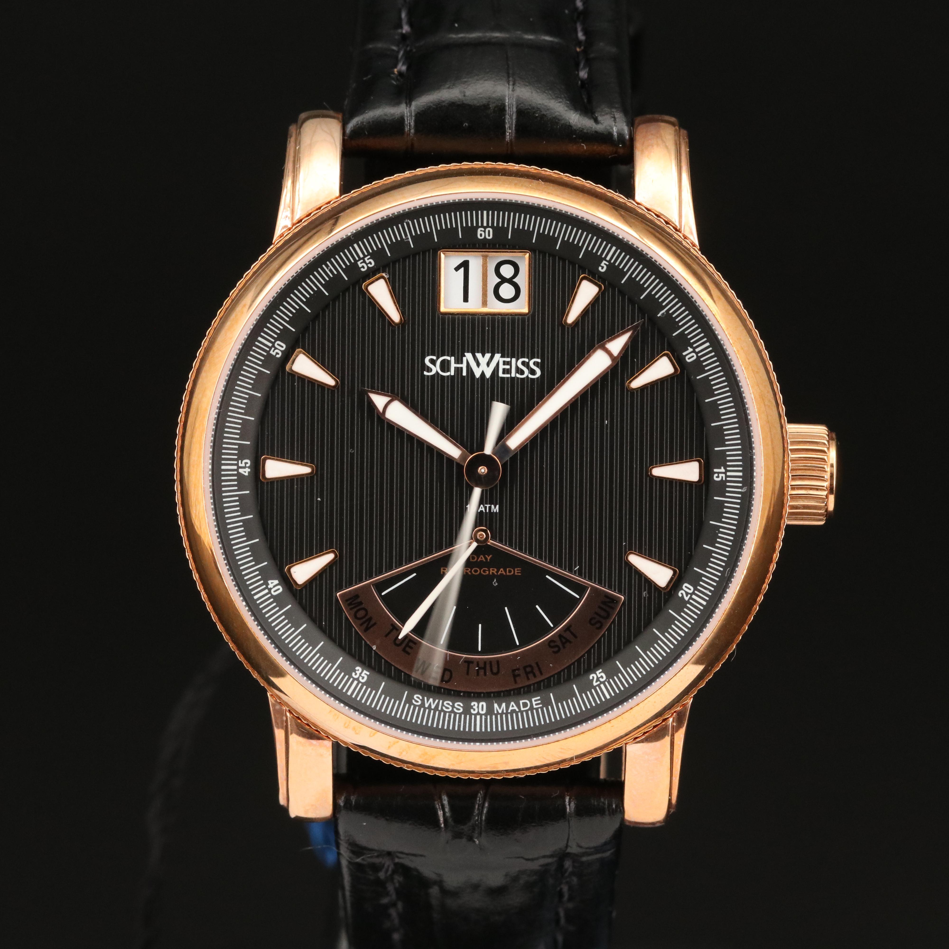 Schweiss Day-Date Rose Gold Tone Stainless Steel Watch