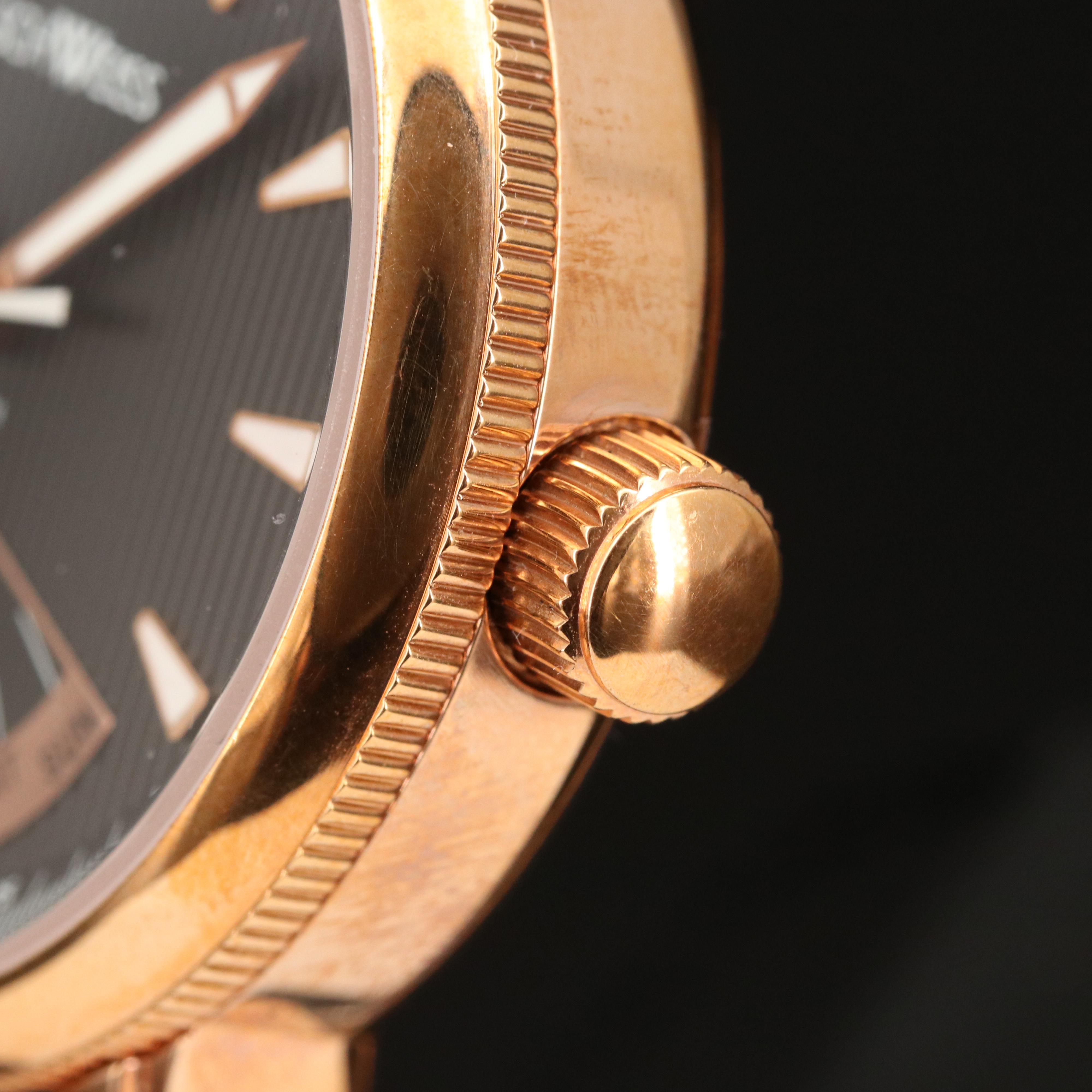 Schweiss Day-Date Rose Gold Tone Stainless Steel Watch